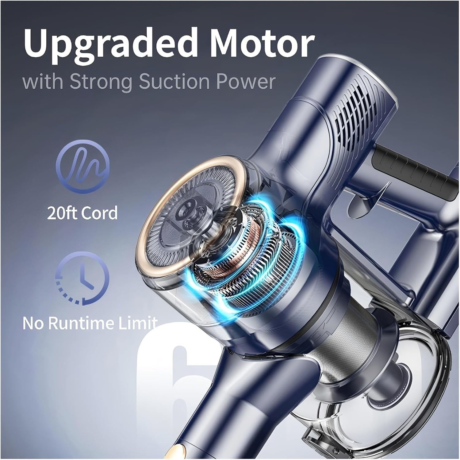 Compatible With INSE I8 Corded Vacuum Cleaner, 600W 23KPa Powerful Suction, 6-in-1 Lightweight Handheld Stick Vacuum With Free-Stand Design(Blue)