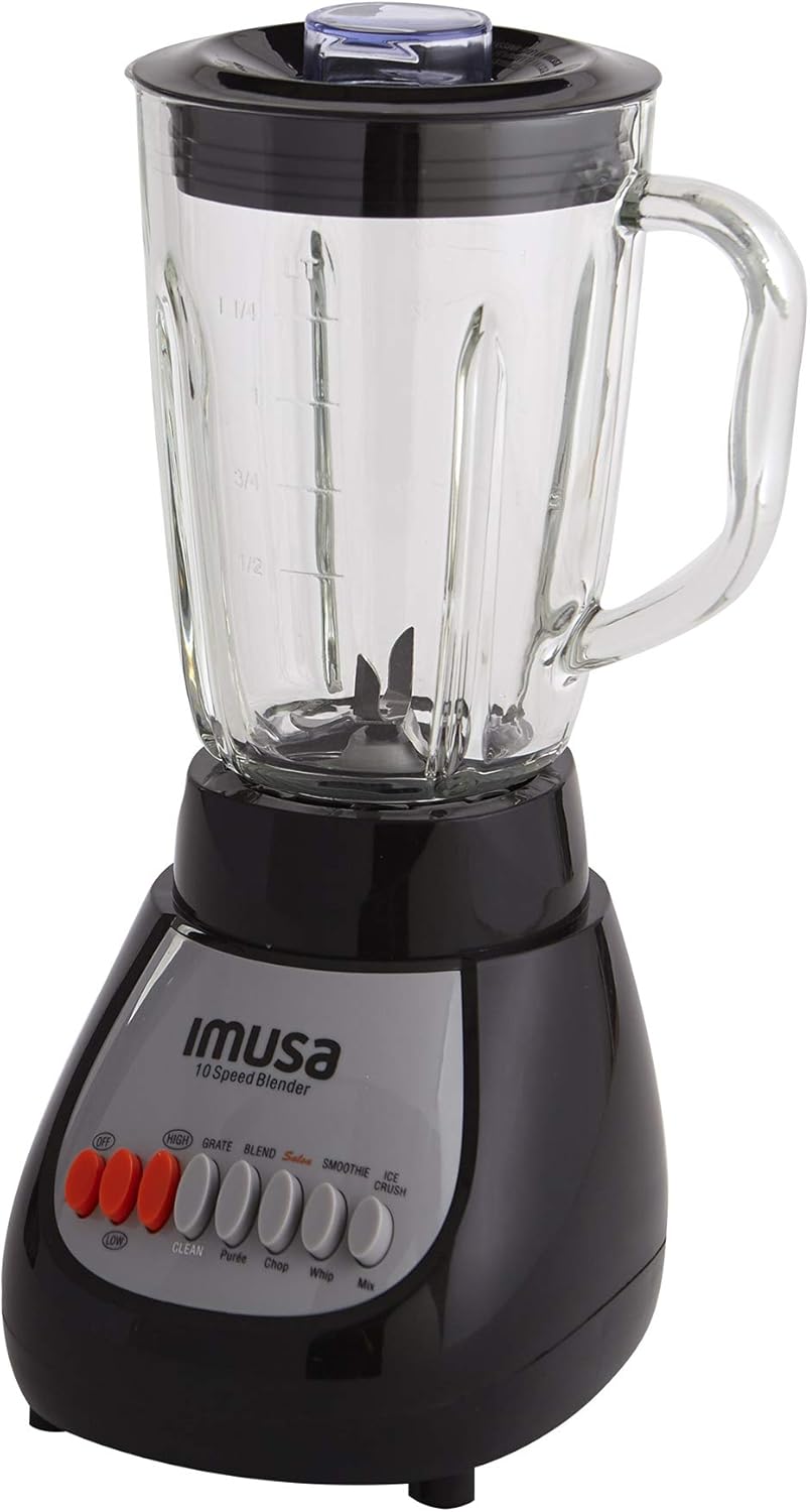 IMUSA USA GAU-80313B Black 10-Speed Blender with Glass Jar 4, 42 oz