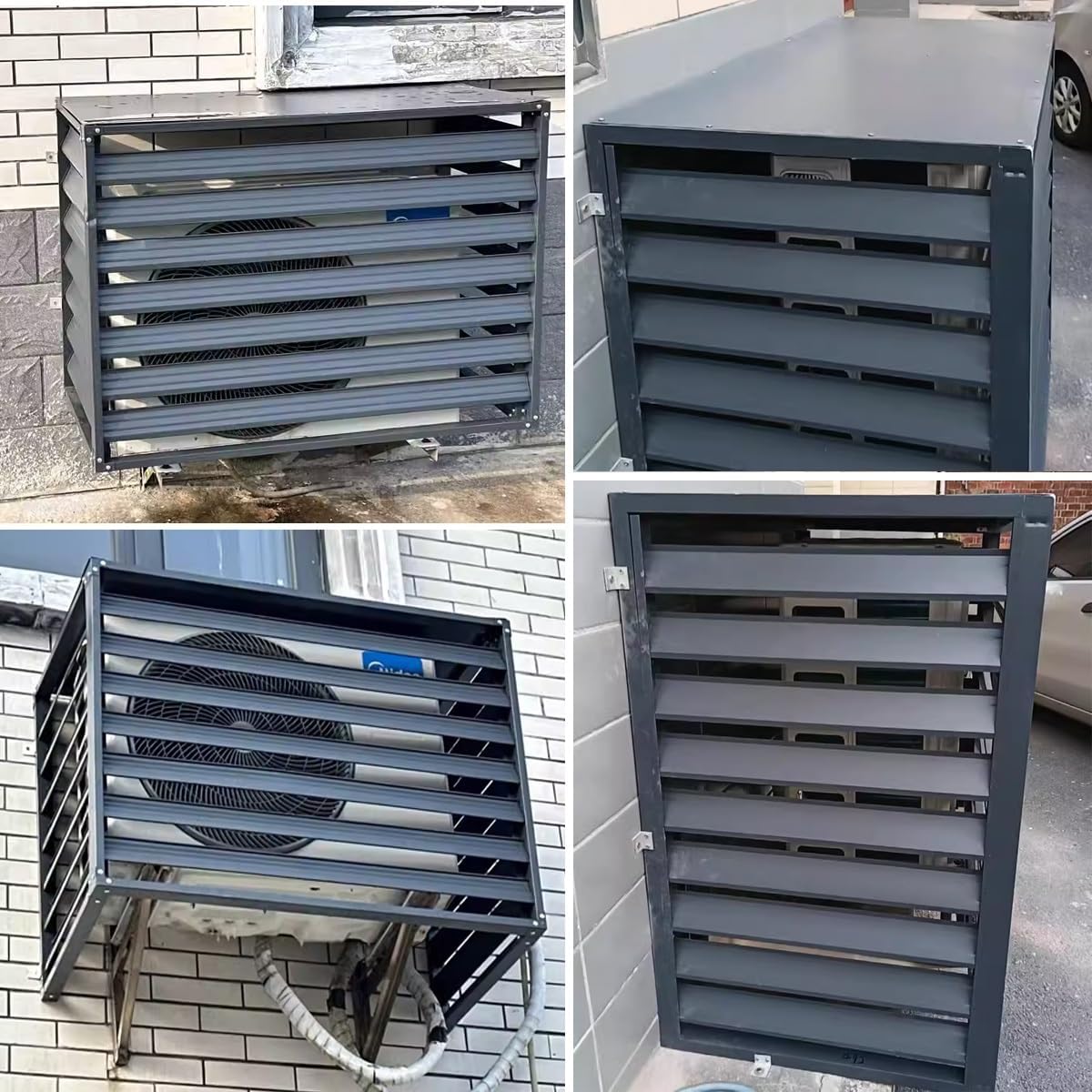 Air Conditioner Cover Aluminum Louvered Frame Flower Shelf Decorative Balcony, For Outside Units Hide Heat Pumps Shelf Plant Storage Weather Resistant(110*80*60cm)