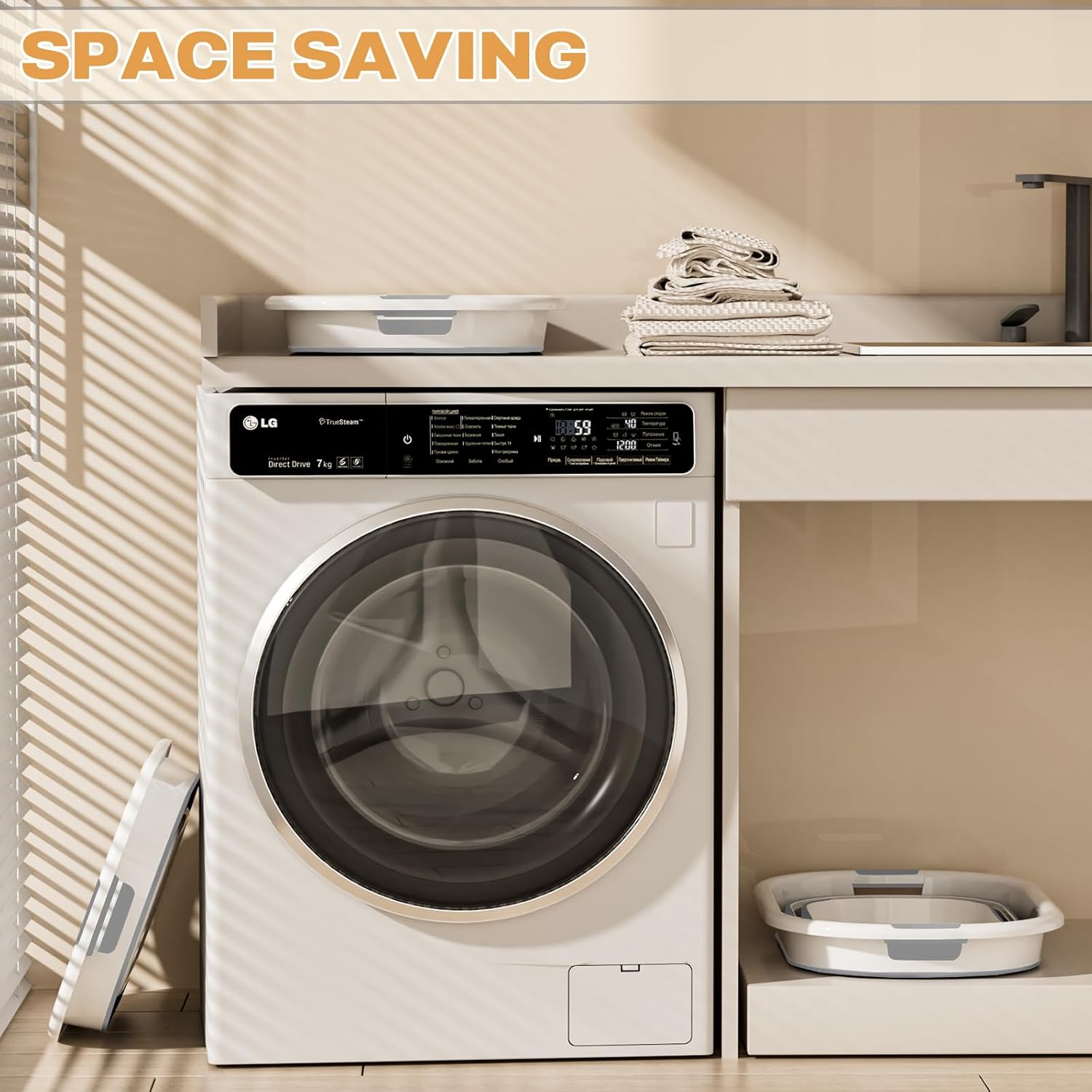 43L(11.5Gallon) Collapsible Laundry Baskets Plastic, Pop Up Laundry hamper/Storage Container, Foldable Laundry Basket with Large Capacity,Sturdy,Space Saver (Grey, 2 Packs)