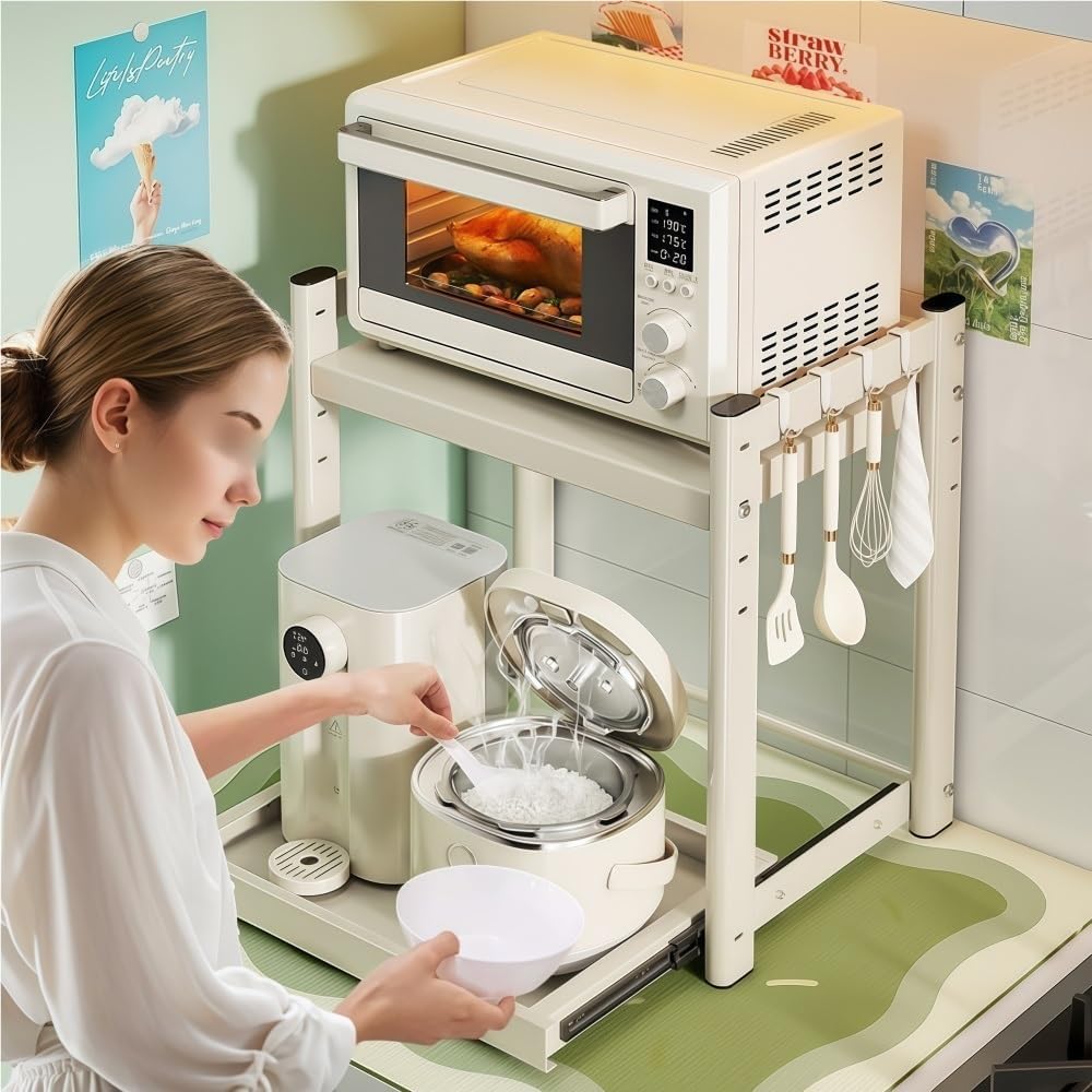 Multi - Tier Microwave Countertop Shelf, Carbon Steel Kitchen Organizer Rack for Small Appliances, Kitchen Counter Microwave Stand for Small Appliances, Oven, Coffee Machine and More(L25.2)