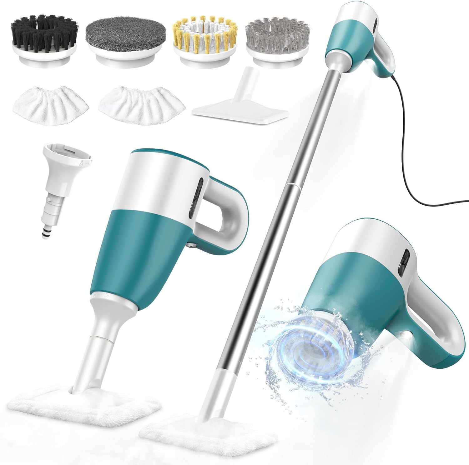 Electric Steam Spin Scrubber, Steam Cleaning Brush with 11 Accessories, 2 Modes Electric Steam Scrubber, Detachable Long Handle, Power Steamer Scrubber for Cleaning Home, Floor, Tile, Grout, Car