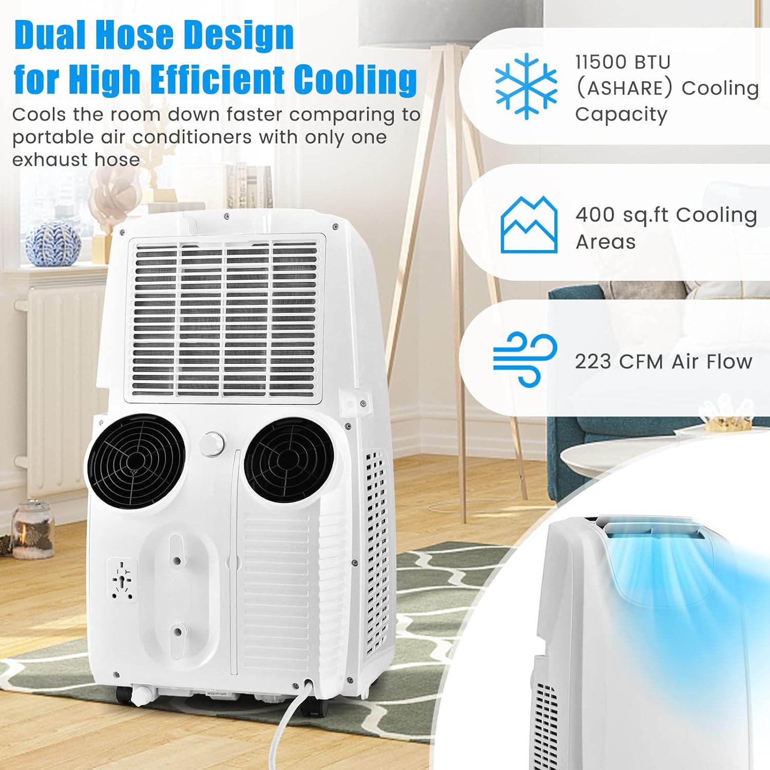 DORTALA Portable Air Conditioner 11,500 BTU, 3 in 1 AC Cooling Unit with Dehumidifier, 24H Timer, Remote Control, Window Kit, Personal Standing AC for Bedroom, Dorm, Cool Rooms up to 400 Sq.Ft