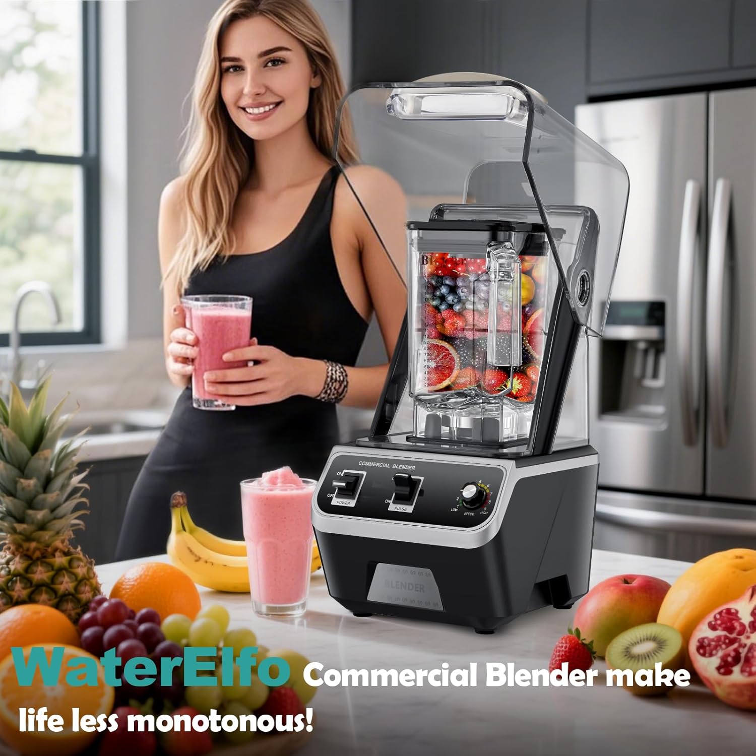 2200W Commercial Blender for Smoothies - Professional Grade, High Speed Quiet Electric Countertop Blenders with Sound Enclosure, 68oz for Kitchen & Home Use