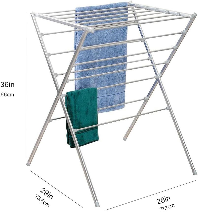 TOTES BABIES Premium Aluminum Foldable Laundry Rack for Air Drying Clothing, Towels and Linens, Easy Assembly, Energy Saving, 12 Rails, Conveniently 36 Inches Tall