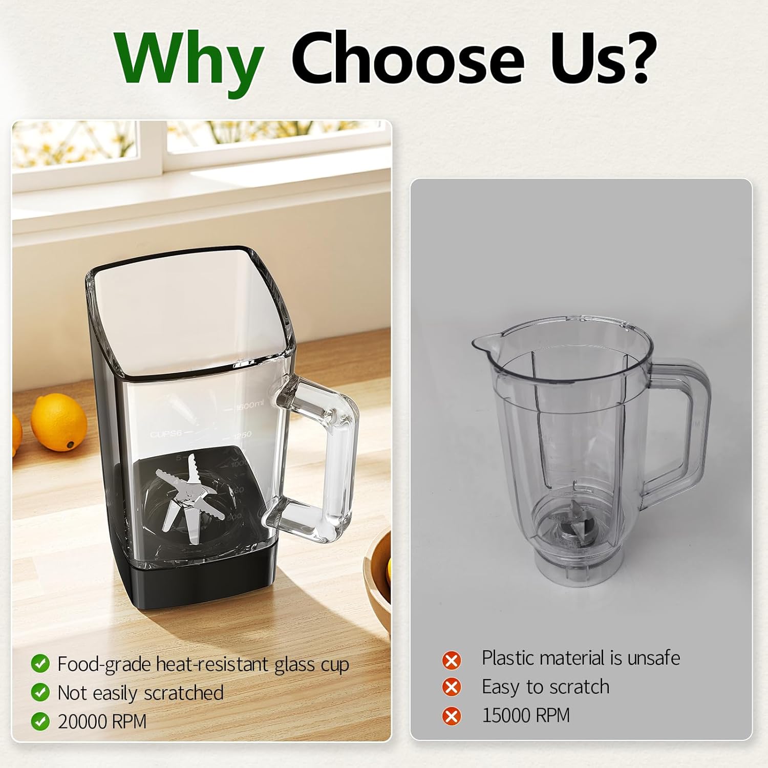 Camic 750W Professional Blender,6-Cup Glass Jar Blender for Smoothies and Shakes with 6 Sharp Stainless Steel Blades,Ice Crush Function,for Juice,Puree, Soup (Black)