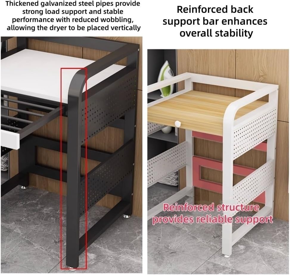 Galvanized Iron Washer Shelf, Washer Dryer Stacking Kit with Pull-Out Sliding Plate, Washing Machine Stand, for Bathroom Laundry Room(Black)