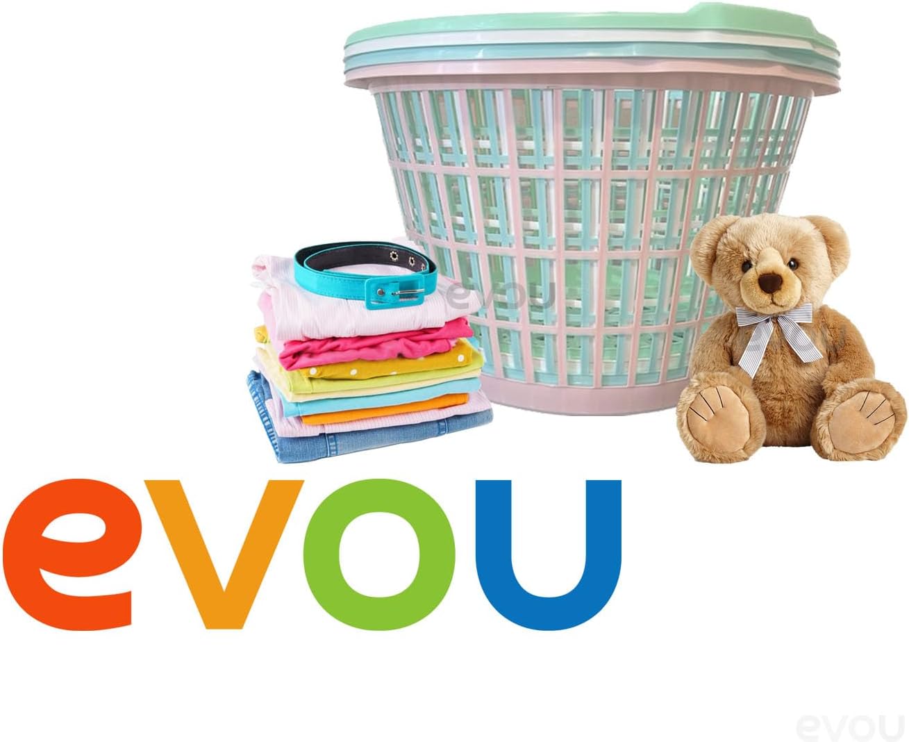 Evou Set of 4 Laundry Baskets Hampers (Several Colors) Lightweight Plastic, for Clothes, Towels, Storage of Kids & Baby Toys, Garden, 1 Bushel Capacity (Green Tea + White)