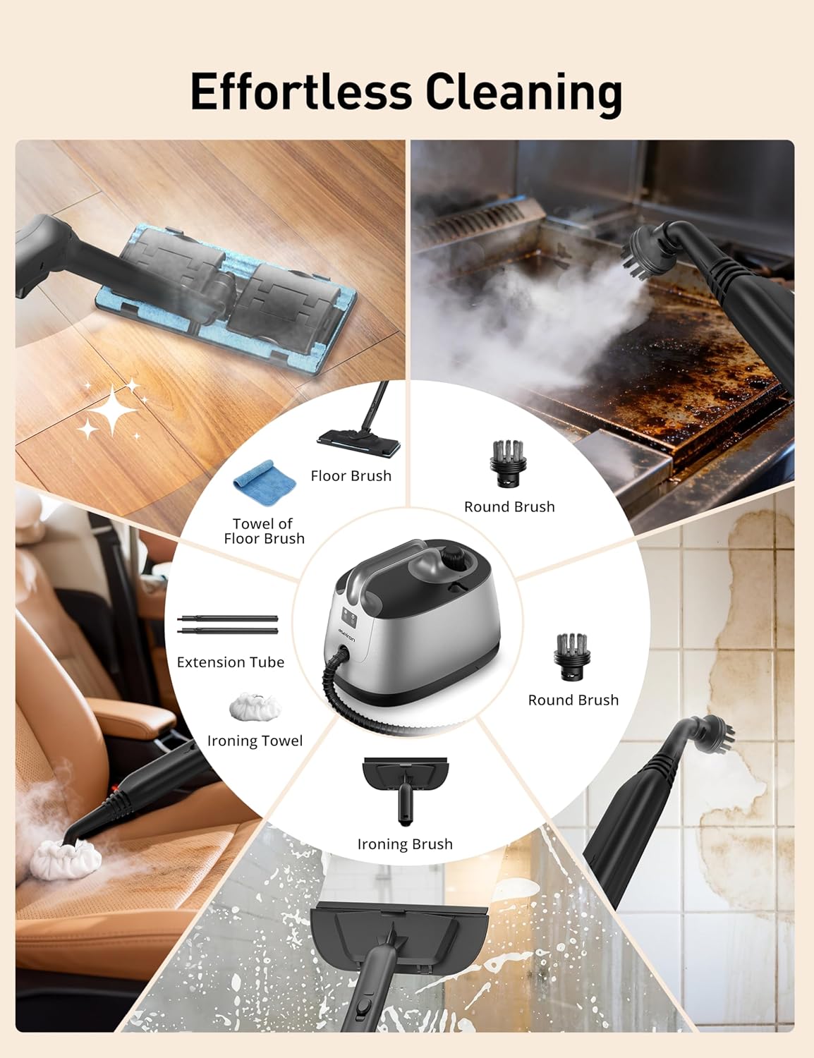 Steam Cleaner, 293°F 58 PSI Powerful Multipurpose Handheld Steam Mop for Home Use, 21 Attachments, 50Oz Capacity, Heavy Duty Steamer for Carpets, Floors, Cars, Tiles, Crack Cleaning, Titanium Silver