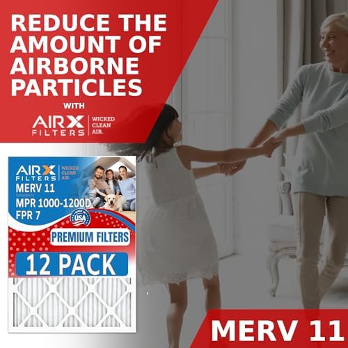 18x25x1 Air Filter MERV 11 Rating, 12 Pack of Furnace Filters Comparable to MPR 1000, MPR 1200 & FPR 7 - Made in USA by AIRX FILTERS WICKED CLEAN AIR.