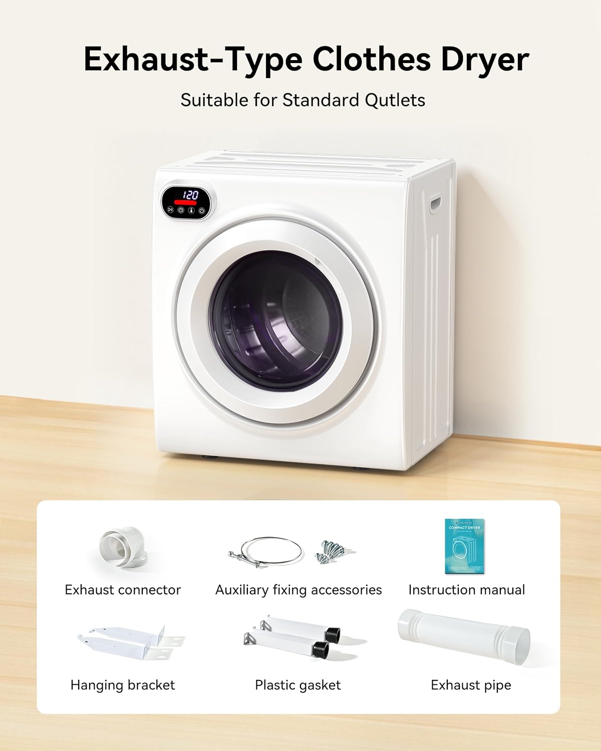 2.65 Cu.Ft Portable Dryer, 1400W Clothes Dryer with Stainless Steel Tub, LCD Touch Panel, Dryer Machine with 4-Mode for Home, Dorm, RVs