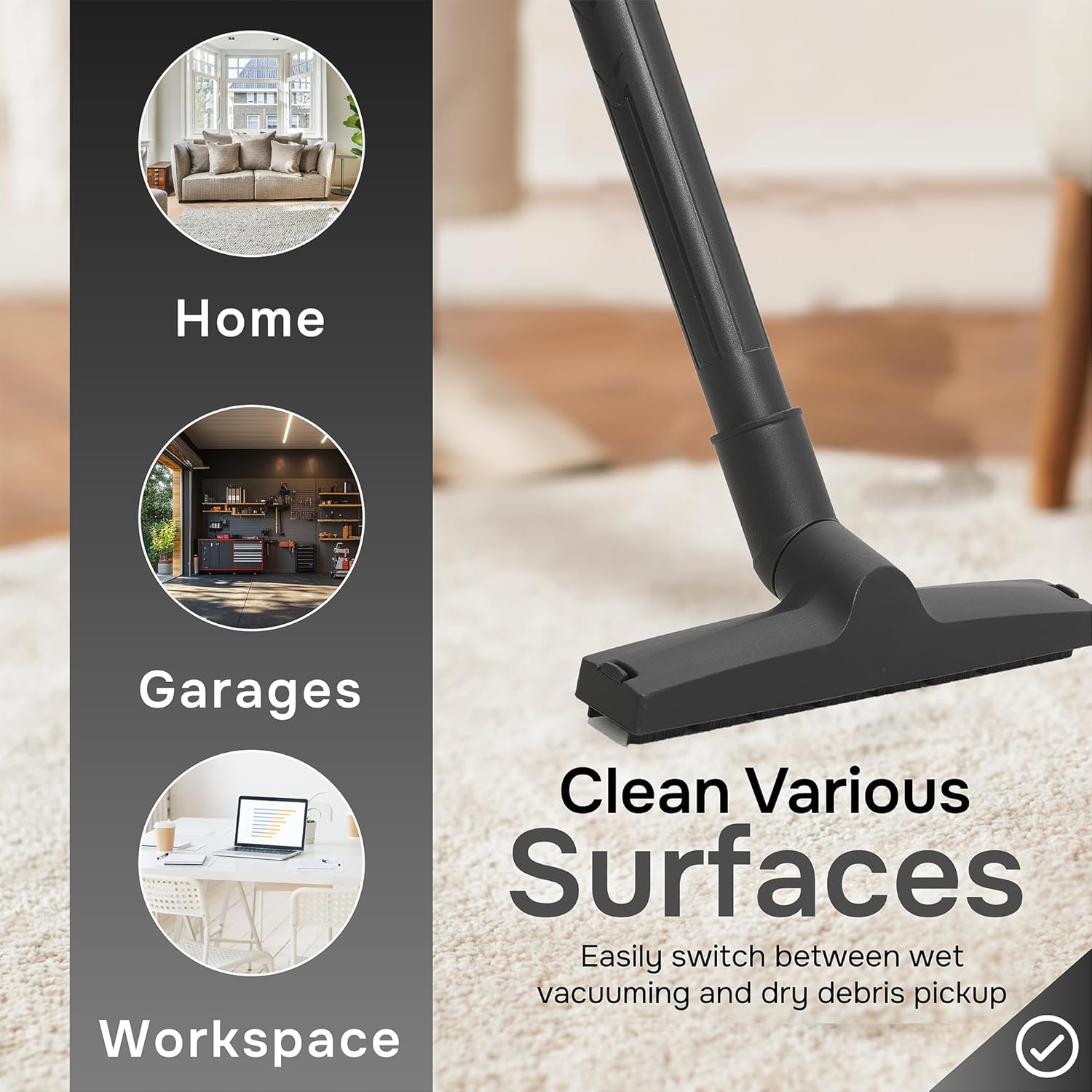 6 Gallon 3.0 Peak HP Wet/Dry Vacuum, Stainless Steel Tank, 3 in 1 Function Portable Shop Vacuum with Attachments, Ideal for Jobsite, Garage & Workshop.