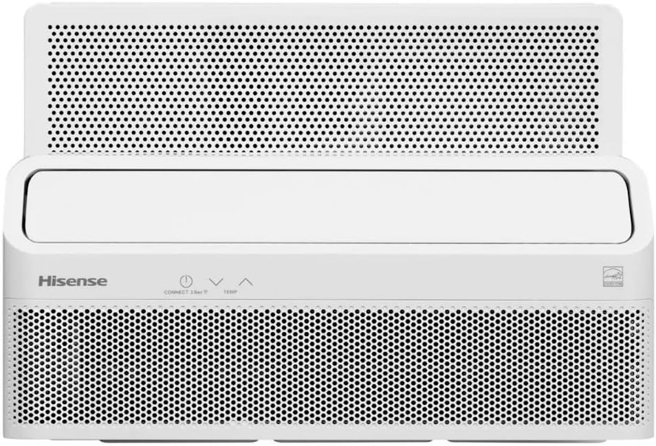 Hisense 8,000 BTU Smart Inverter Window Air Conditioner Easy Install Bracket, Up to 350 Sq Ft, Ultra-Slim Profile, 3 Speed, 700W, 4‑Way Air Direction HLAW0825TW (Renewed)