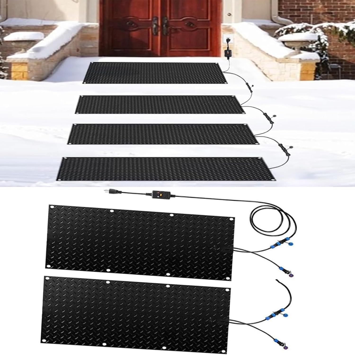 Snow Melting mats, Heated mat for Snow, Heated Snow Melting Mats for Stairs, w/Power Cord, Slip-Proof Design for Extra Traction, Winter Outdoor Snow Mat,2 Pcs-25.4x120cm/10x48in