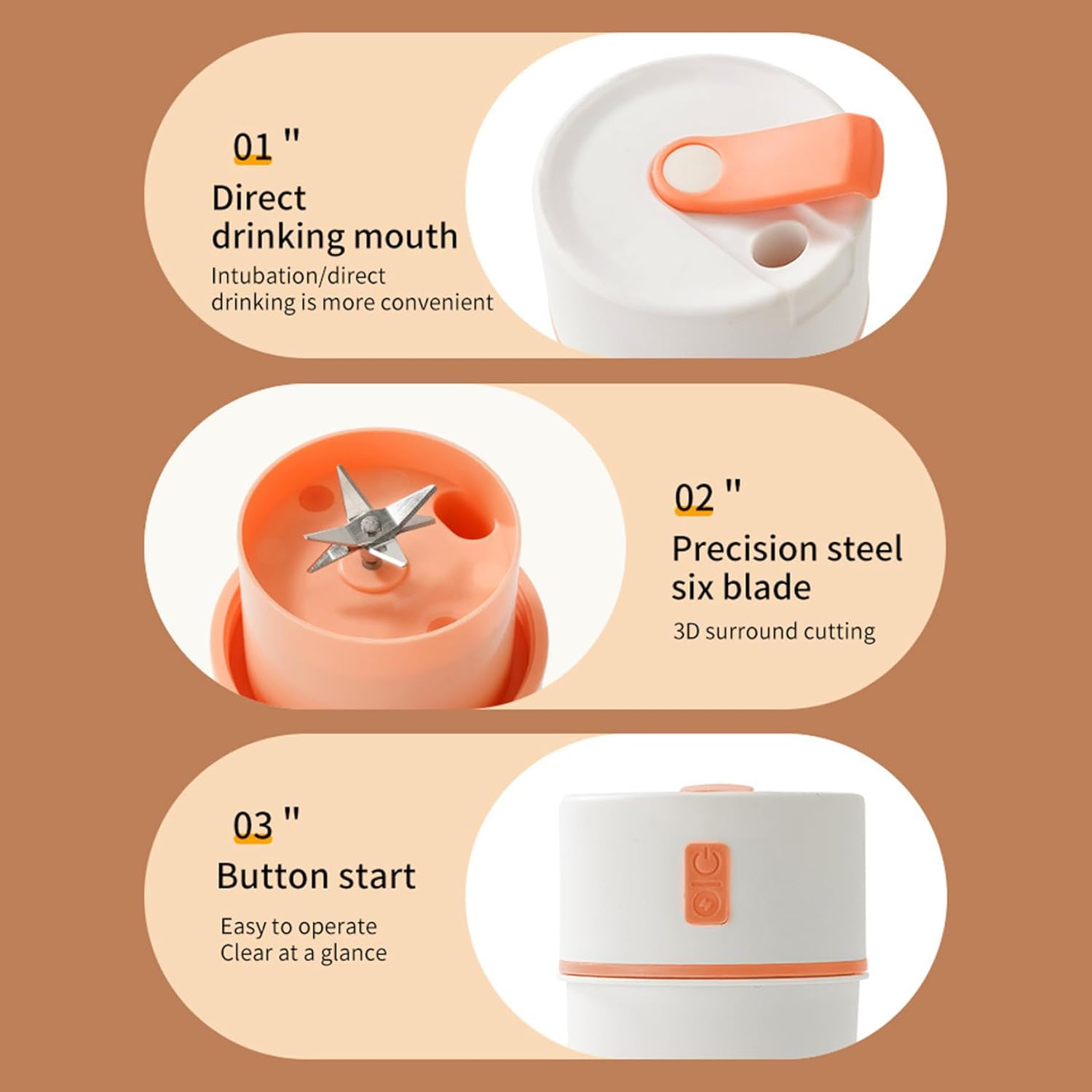 Portable Blender, 480ml Portable Juicer Blender with 6-Blade Head, Cup for Shakes and, USB for Office, Gym, Kitchen, Travel Mini