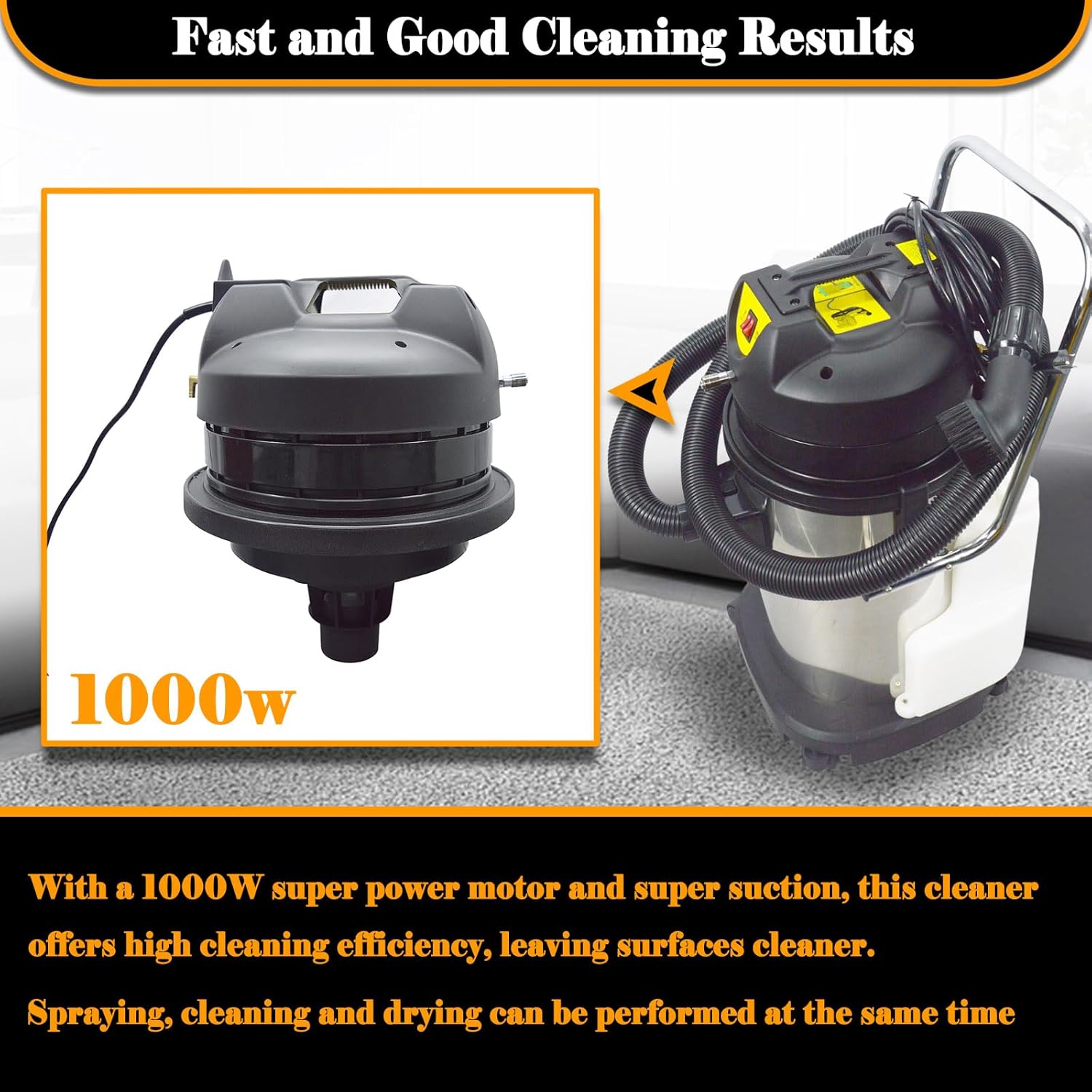 Carpet Extractor Machine 10.6Gal Upholstery Cleaning Machine 1000W Spraying Machine Wet/Dry Cleaning Machine with 6 Joints 110V
