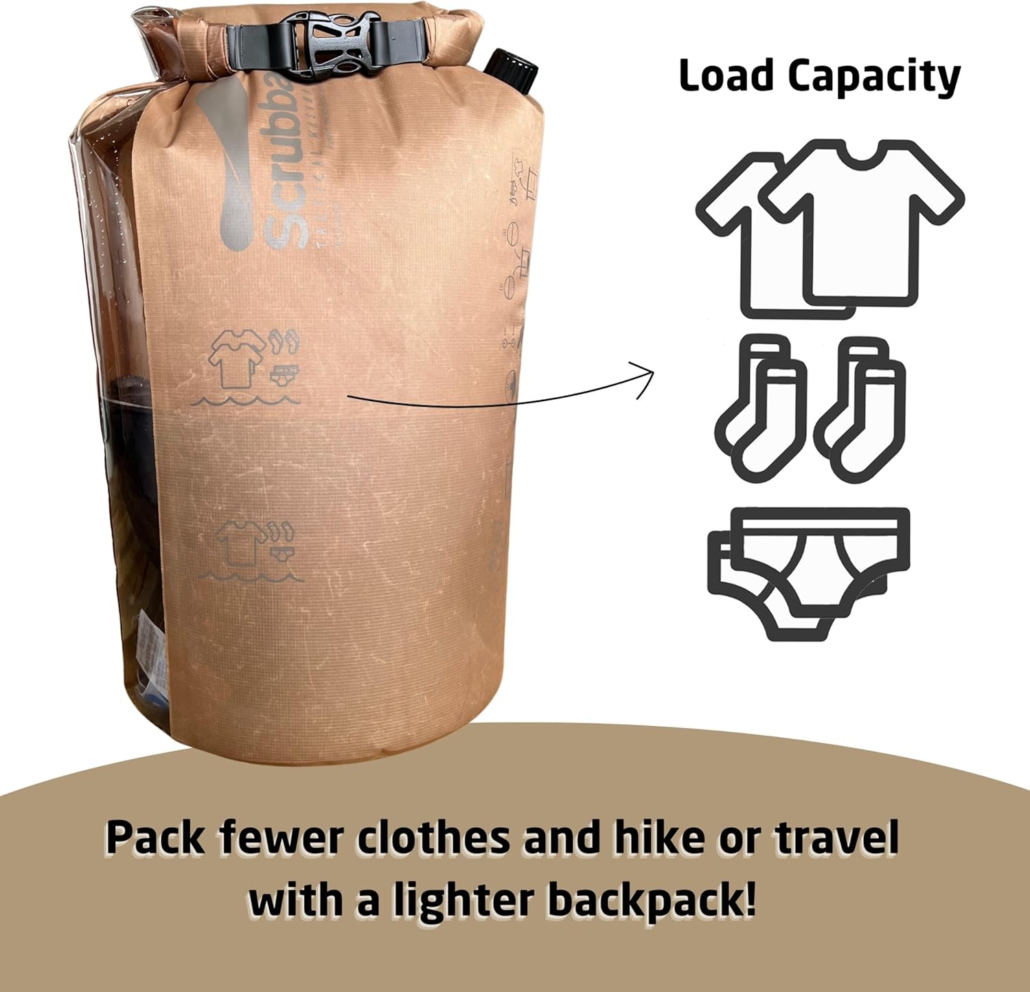 Scrubba Tactical Wash Bag Portable Washing Machine - Lightweight Manual Washing Machine for Travel, Camping, Laundry, Clothes - Camping Accessories, Gift - use with Laundry Detergent/Sheets - 5.6 oz.