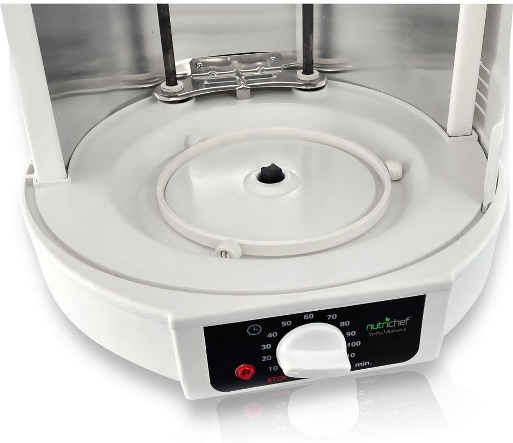 NutriChef Vertical Rotisserie Oven Roaster – Electric Shawarma & Kebab Machine with Skewers, Basket Tower, Poultry Rack, Drip Tray – For Chicken, Turkey, Lamb, Beef – (White)