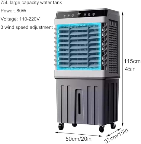 Evaporative Air Cooler for Room, 3 in 1 Portable Swamp Cooler, Air Conditioner Portable, 90°Oscillation, 3 Speed 7.5H Timer, 75L Large Capacity Water Tank for Garage, Patio, Outdoor