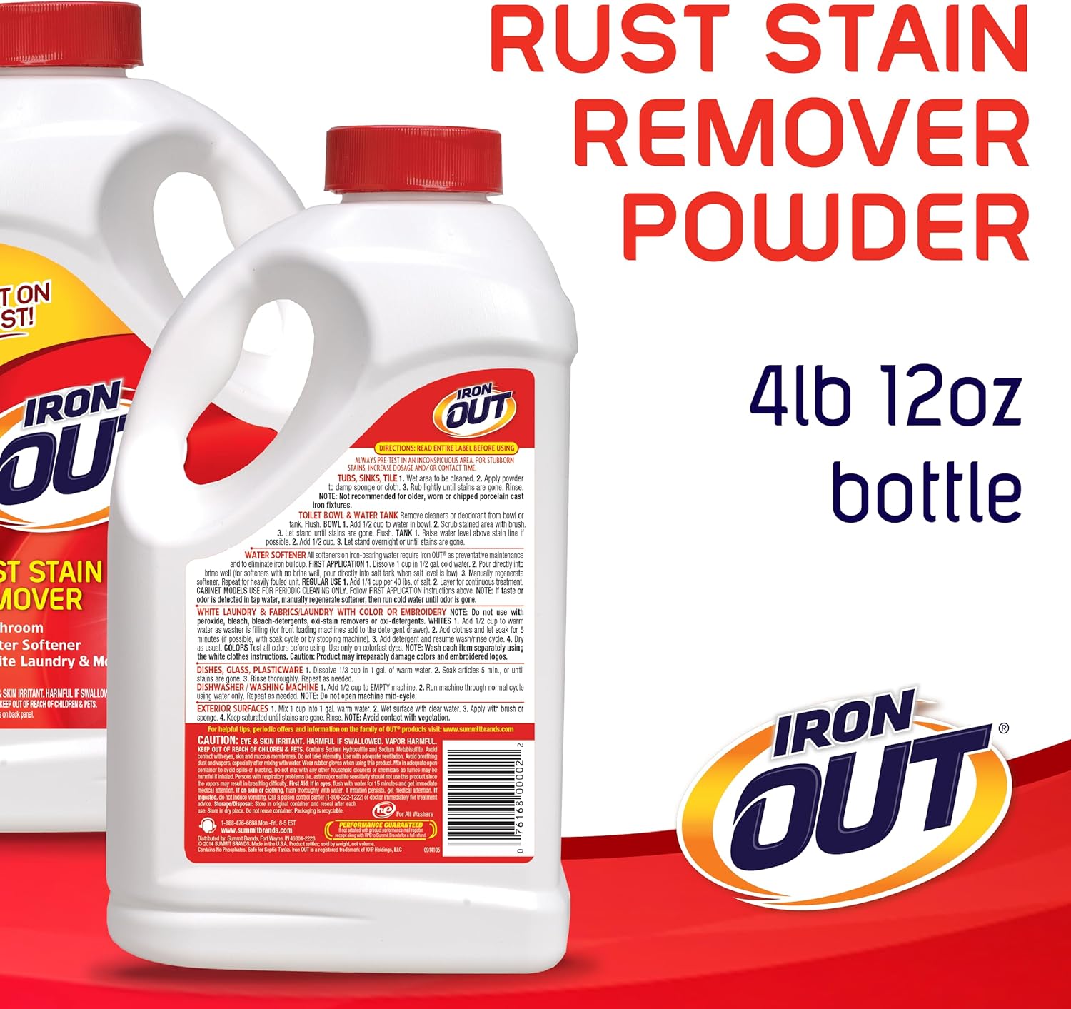 Iron OUT Powder Rust Stain Remover, Remove and Prevent Rust Stains in Bathrooms, Kitchens, Appliances, Laundry, and Outdoors, 4 Pound 12 Ounce, Pack of 6