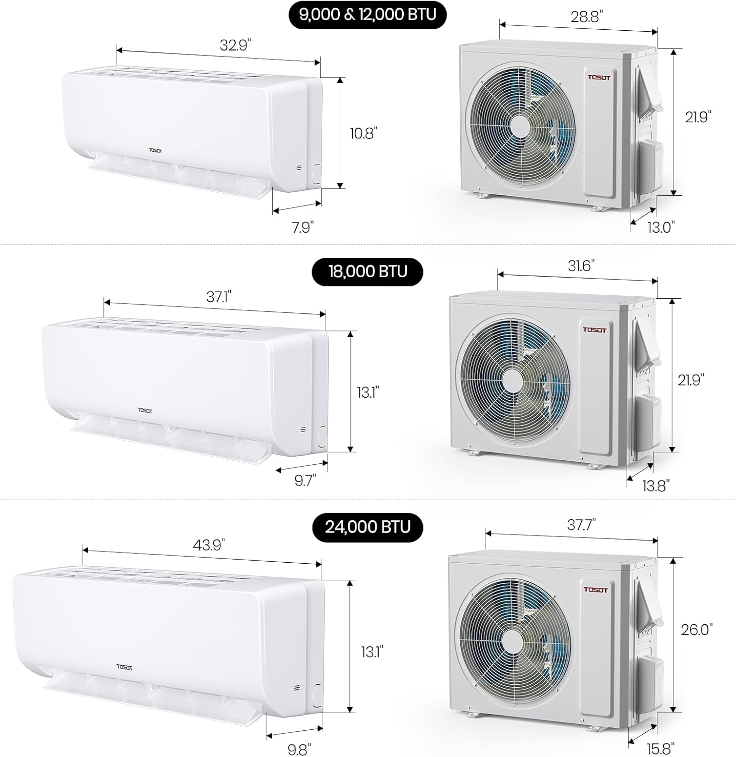 TOSOT 24,000 BTU Mini Split Air Conditioner, Wifi Enabled Ductless Inverter Split System AC Unit Heating System, Compatible with Alexa - 22 SEER2 230V