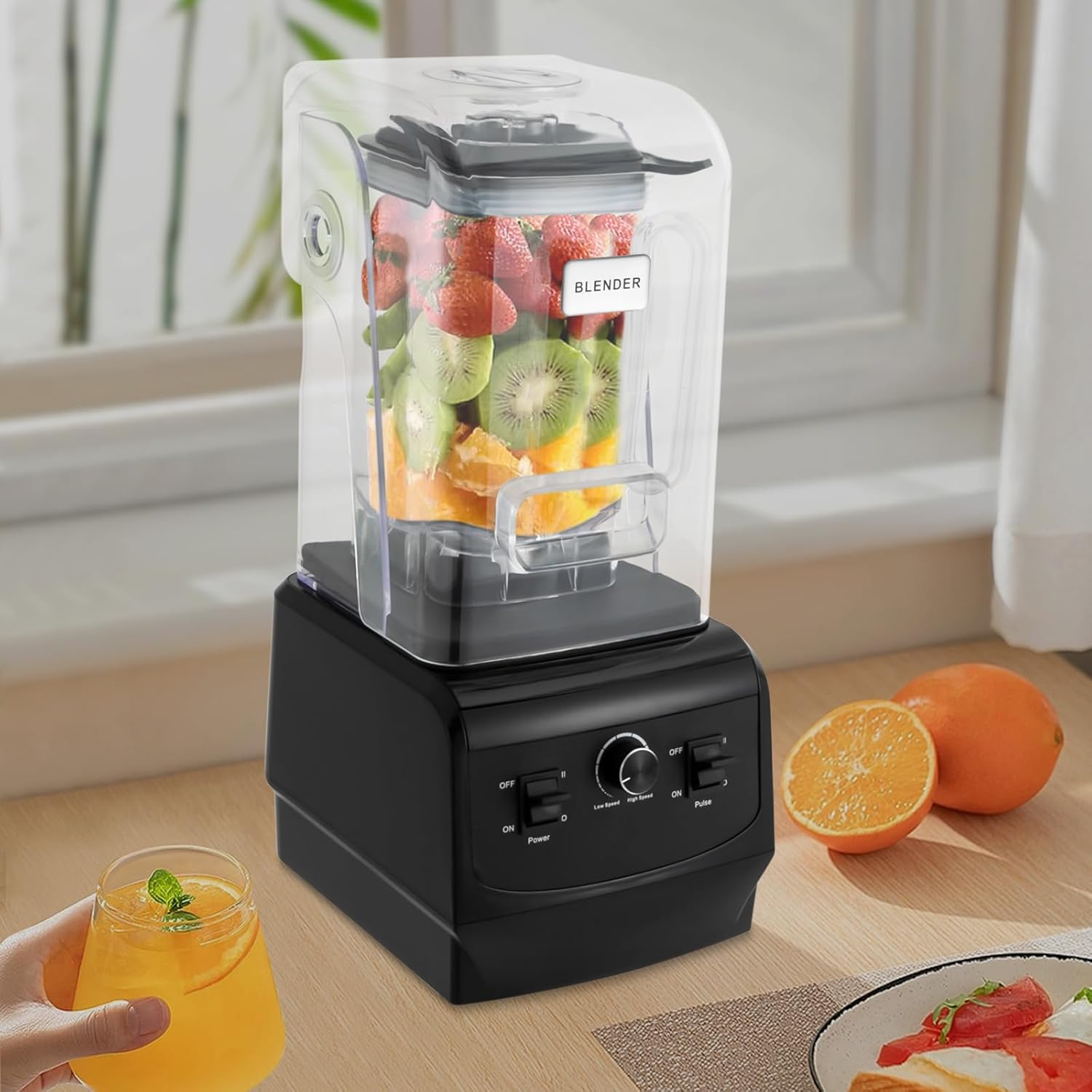 Personal Smoothies Shakes Blender,110V Commercial Food Processing Blender,74.4oz Frozen Blending with Dual Scale,Black(Key Adjustment)