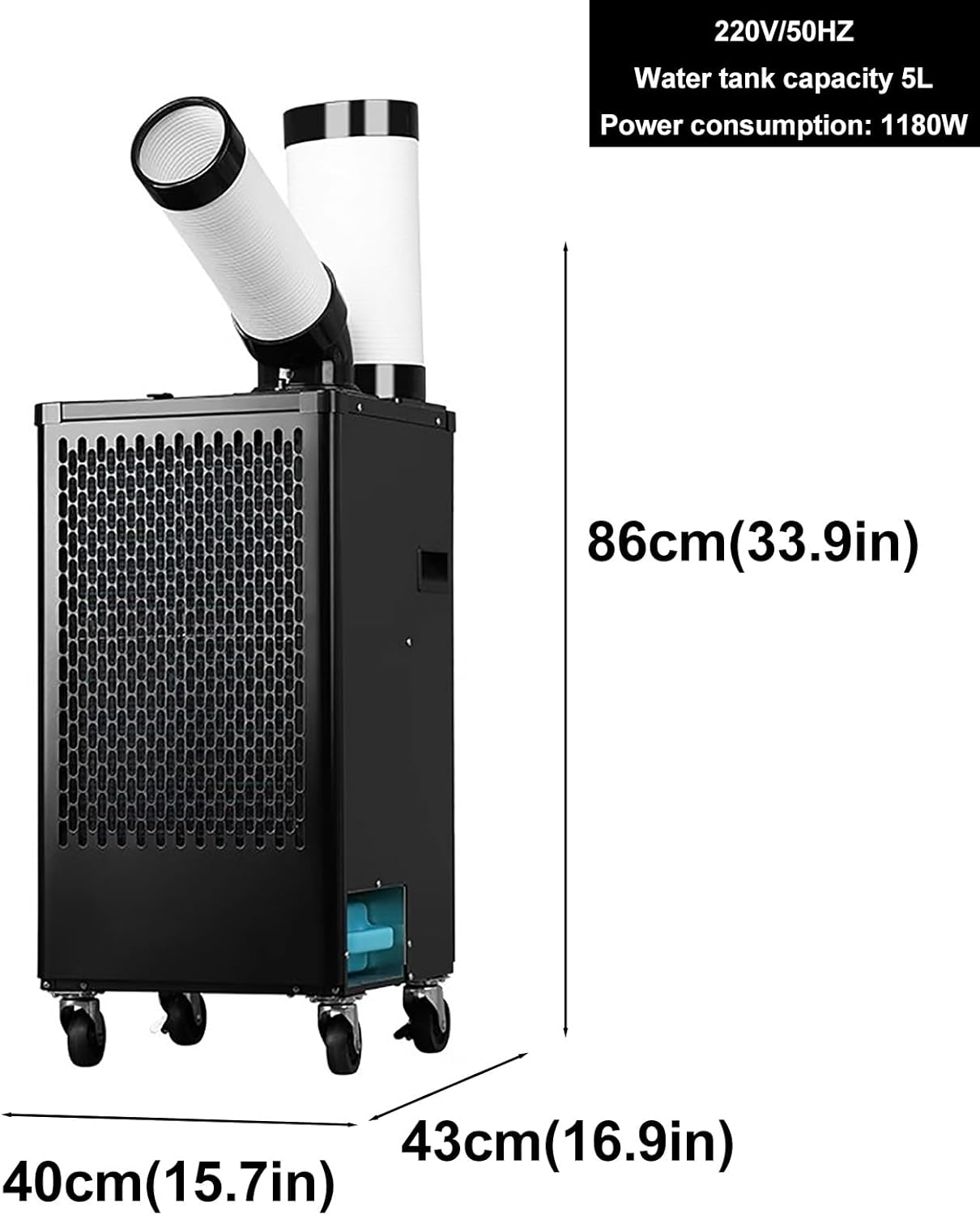 Industrial Portable Spot Air Conditioner – Mobile Commercial Cooling Unit with Water Tank, 220V, Adjustable Air Ducts for Outdoor Events, Factory, Workshop(86cm)