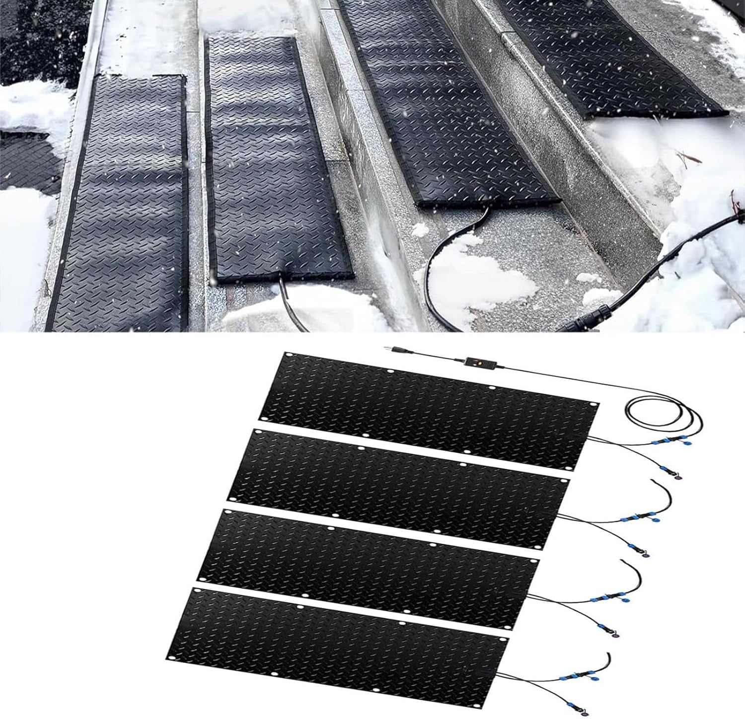 Snow Melting mats, Snow Melting mats Outdoor Sidewalk, No-Slip Winter Outdoor Heated Mats for Stair, Walkway, Steps, Sidewalks, Decks, Driveway(4 Pcs,25.4x120cm/10x48in)