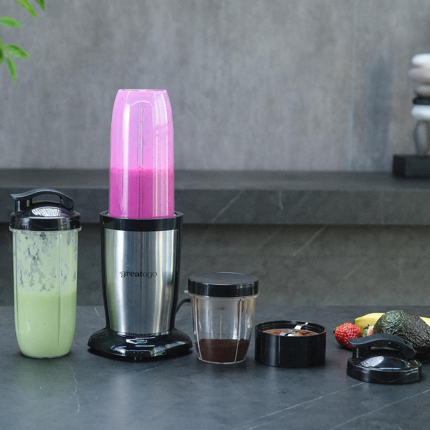 Personal Blender Smoothies Shakes, Greatogo 350W 2-IN-1 Bullet Grinder, 11 Set including 2pk 24oz 1pk 10oz Grinding Cup, 2pk Stainless-Steel Blades, Tritan BPA-Free Dishwasher-Safe