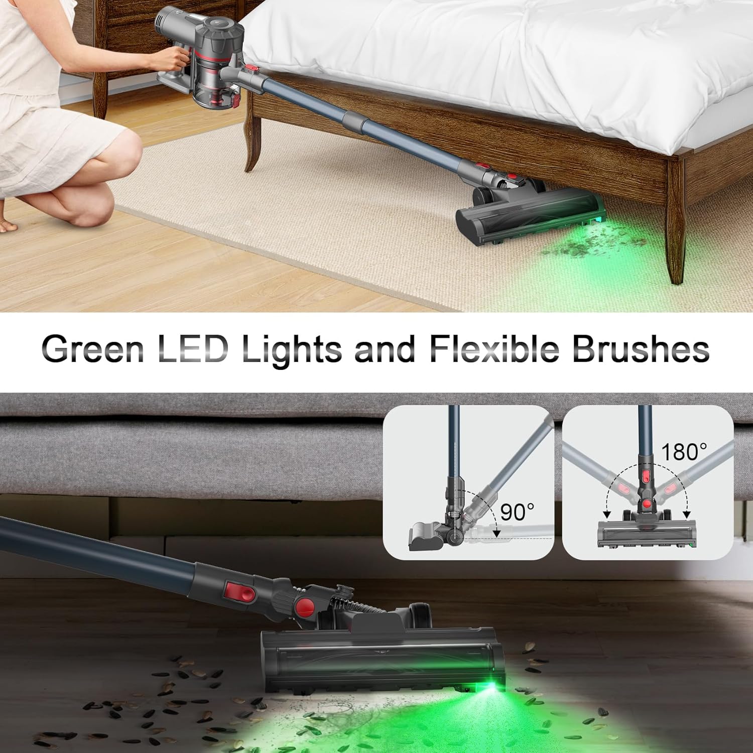 Cordless Vacuum Cleaners for Home,Stick Vacuum with Powerful Suction 45Mins Runtime, Self-Standing Stick Vacuum with LED Headlights, 6 in 1 Lightweight Handheld Vac for Pet Hair Carpet Hard Floors