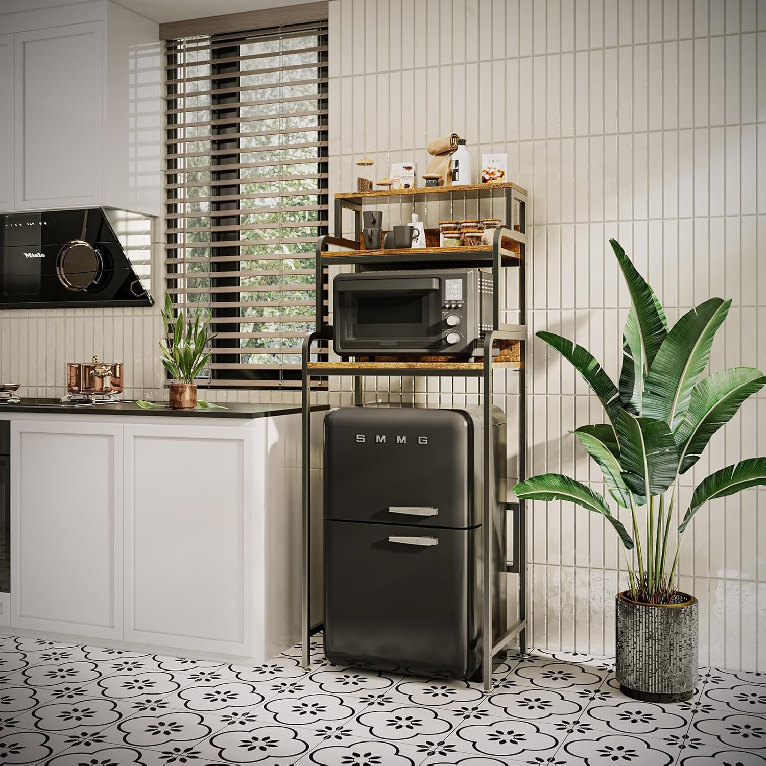 4-Tier Mini Fridge Stand with Storage,Mini Fridge Cabinet with Storage,Microwave Stand,Bakers Rack,Microwave Oven Stand with Storage,Mini Fridge Shelf for Home Office Dorm (Vintage Brown)