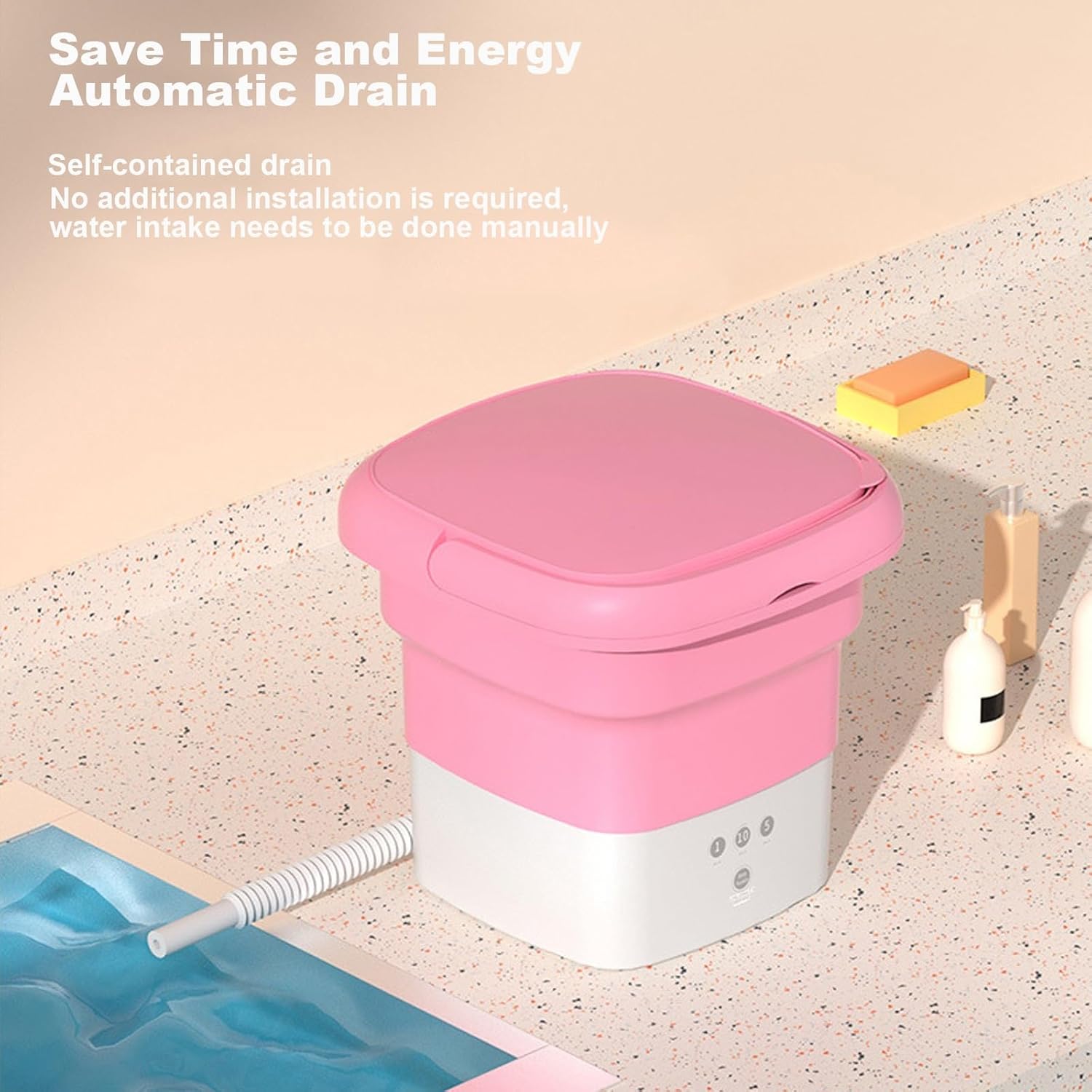 WHYATT Portable Washing Machine Mini Foldable 5.5L with Drain Basket for Baby Clothes, Underwear, Socks or Small Items