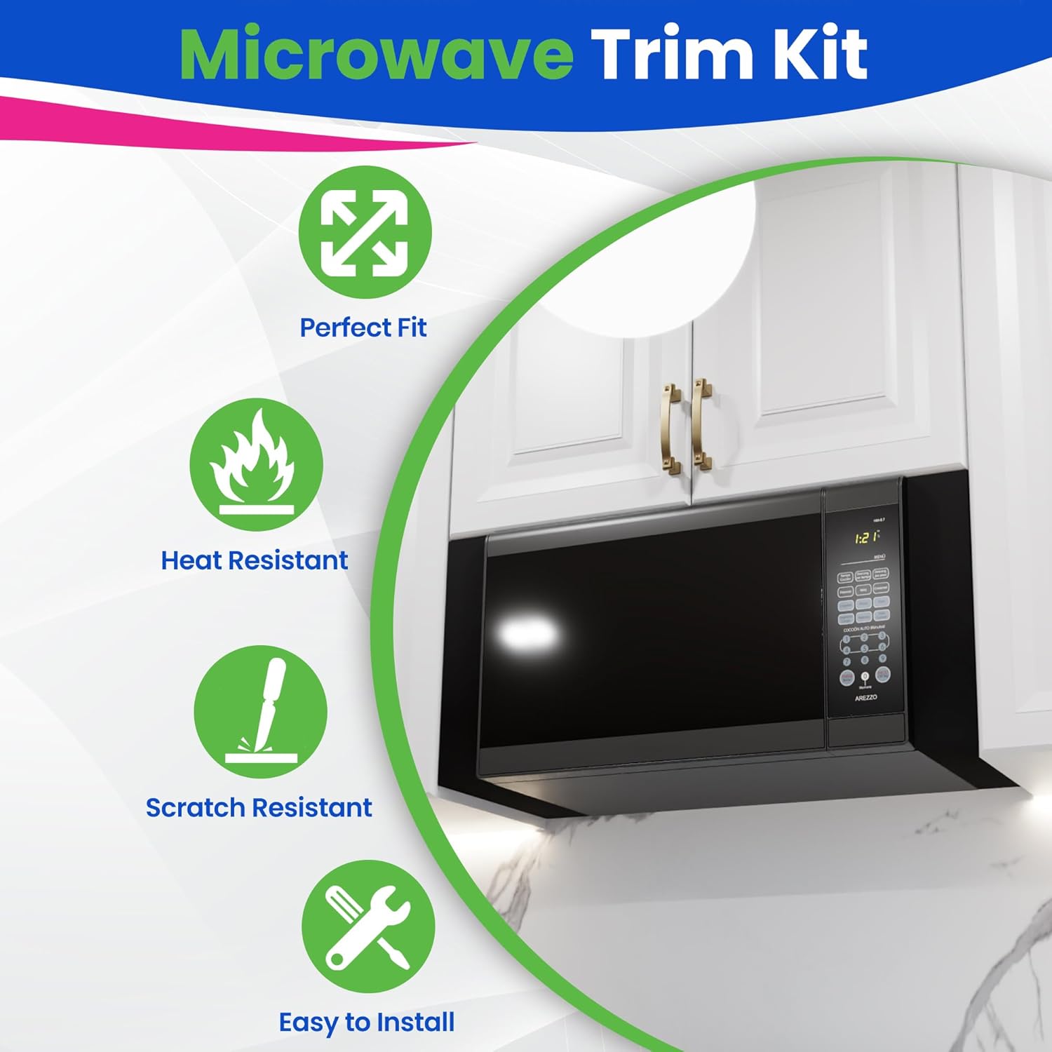 Universal Microwave Trim Kit - Black metal Microwave Filler Kit Fits Most Built In Microwaves- Fills Over the Range Microwave Oven Cabinet Gap - 15.75”D x 10.75”H x 2.95”W