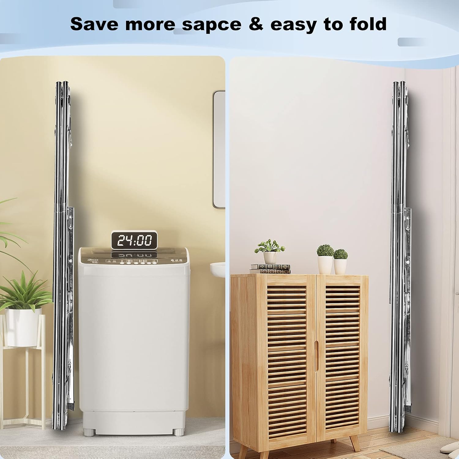 Sarahipe Sillars Clothes Drying Rack, 63 inches Laundry Drying Rack Clothing Foldable & Collapsible Stainless Steel Heavy Duty Clothing Drying Rack with Windproof Hooks for Indoor Outdoor