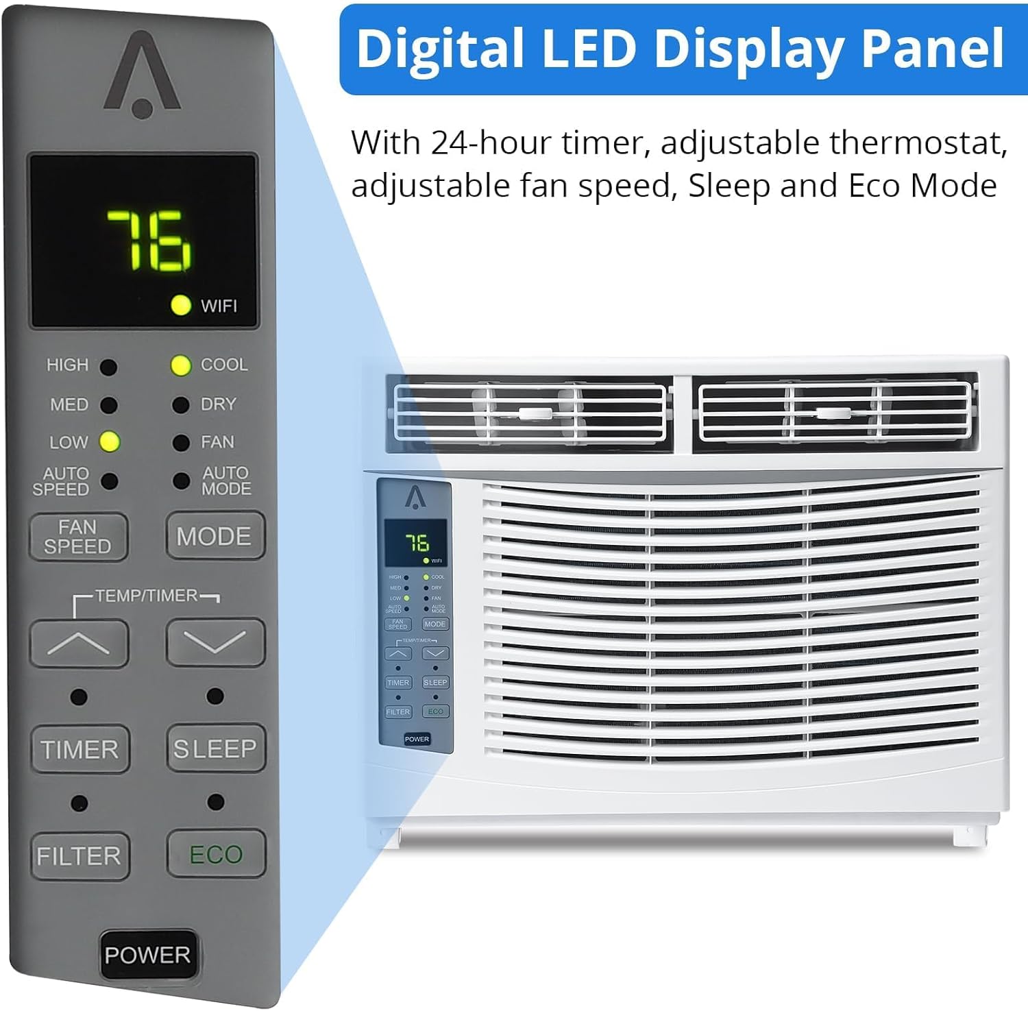 6000 BTU Window Air Conditioner, Cools up to 250 Sq. Ft., Energy Saving Window AC Unit with Remote & App Control & Timer Function & Easy Install Kit, Perfect for Small Bedroom, Living Room