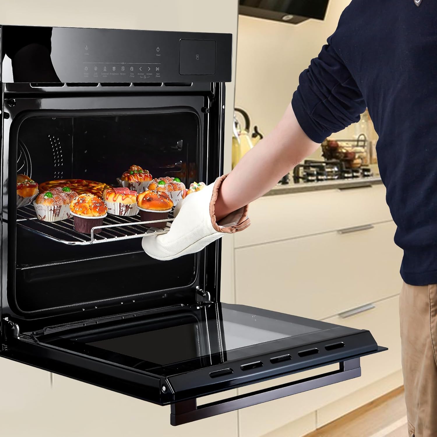 24 in Electric Single Wall Oven, 2.5Cu.ft Built-in Electric Convection Oven, 8 Baking Modes, with Air Frying Function, 3000 w, 3D Surround Heating with Double-Layered Glass Door, Timer, Touch Control