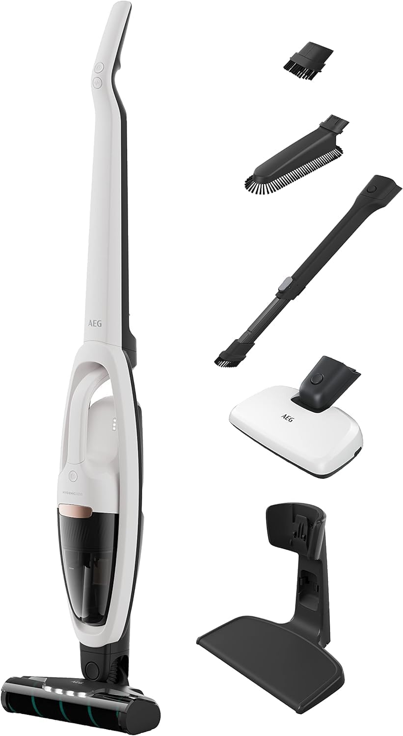 AEG Cordless Vacuum Cleaner, AS52HP25SH, Hygienic 5000, Floor Nozzle with LED Front Light, Furniture Brush, Freestanding Parking Function, Hygiene Filter, Washable, 58% Recycled Plastic, 80 dB, Shell