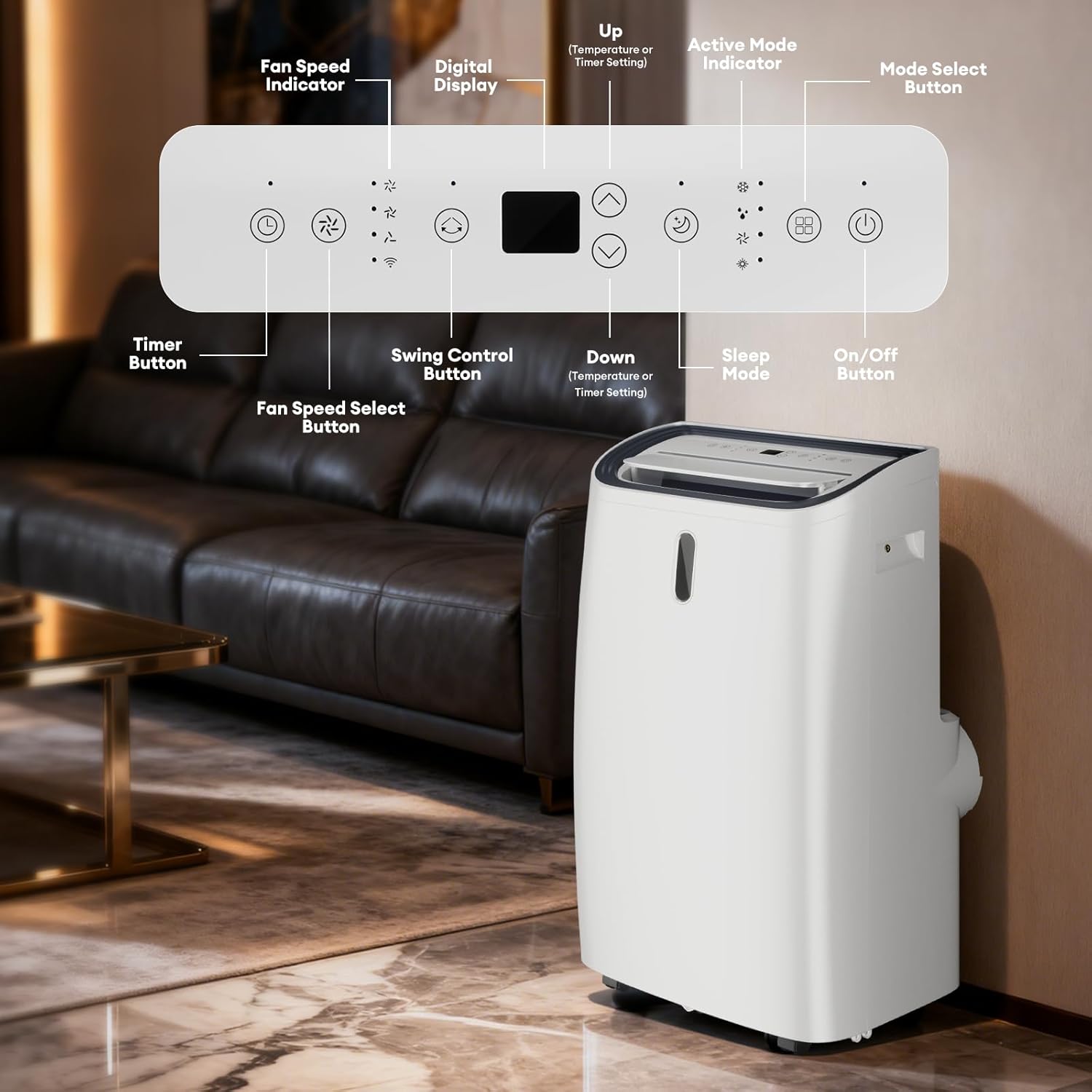 TABU 14,000BTU Portable Air Conditioners with Heater, 4-in-1 Portable AC Unit with Heating, Dehumidifier, Fan Mode, WIFI&Remote Control, for Rooms up to 700 Sq.Ft., Window Mount Kit Included