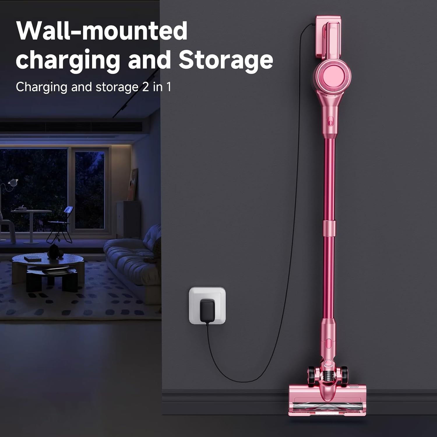 Cordless Vacuum Cleaner, 38Kpa Powerful Stick Vacuum Cleaner with 45mins Rechargeable Battery, LED Anti-Tangle Brush, 8-in-1 Handheld Vacuum Cleaners for Home/Pet Hair/Carpets/Floors, Pink