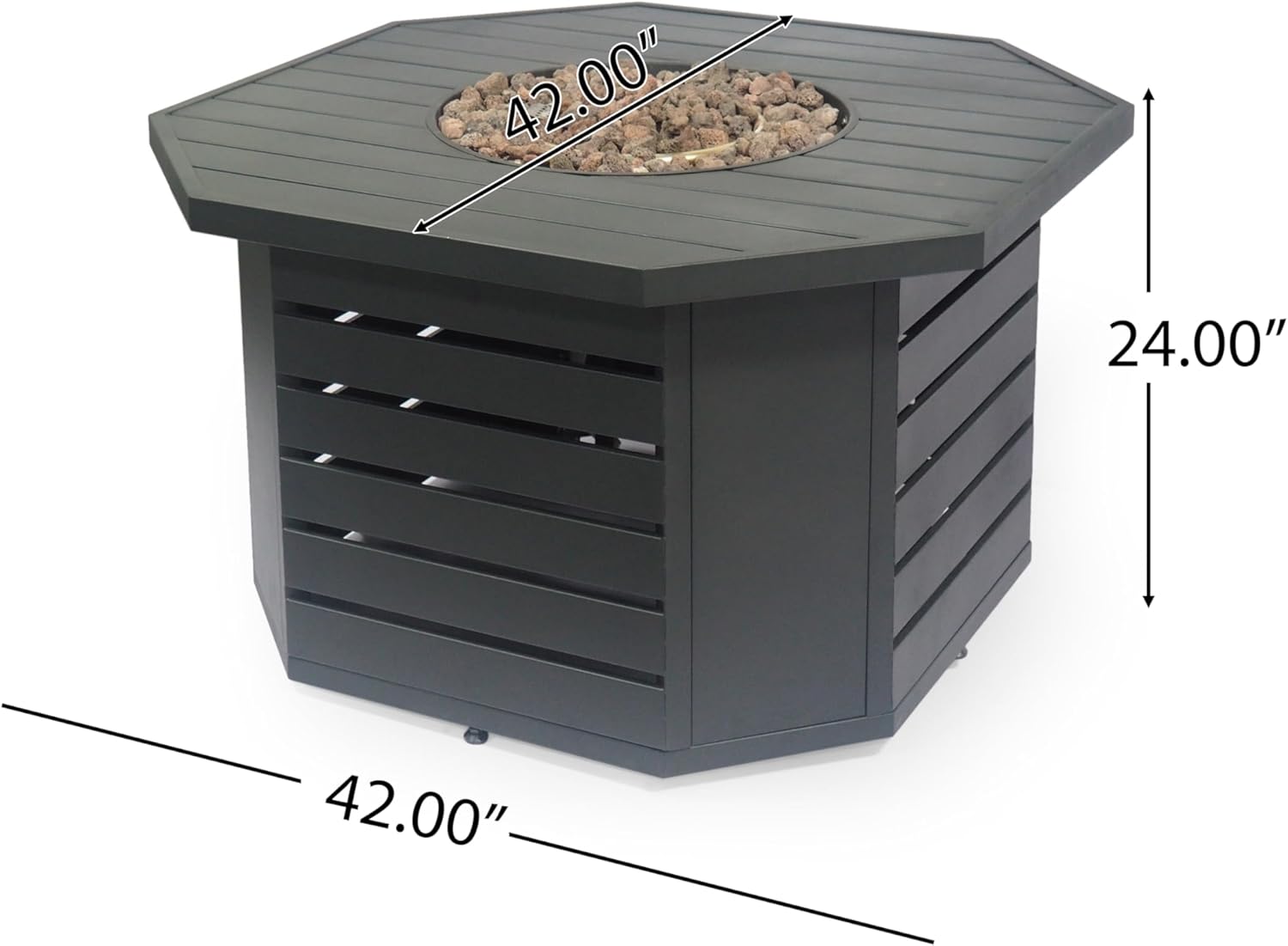 50000 BTU Octagon Propane Fire Pit Table, Outdoor Iron Gas Fire Pit with Rust-Resistant Coating & Built-in Tank Storage, 45