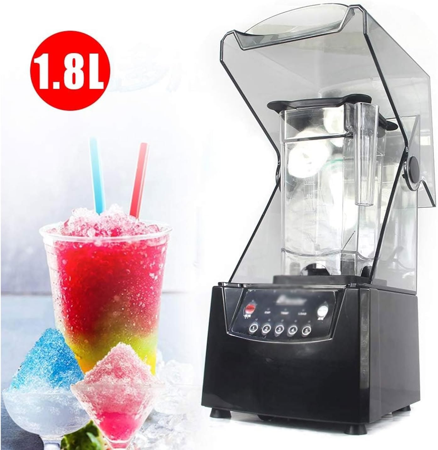 Commercial Fruit Juice Smoothie Maker, 2600W Professional Countertop Blender, 1.8L Soundproof Blender, with Shield Quiet Sound Enclosure, for Restaurants, Hotels, Snack Bars
