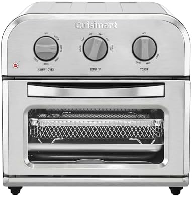 Cuisinart Compact Air Fryer Toaster Oven, Stainless Steel Fryer with 6-in-1 Functions, Adjustable Temperature, Includes Oven Rack, Baking Pan and Air Fry Basket, TOA-26
