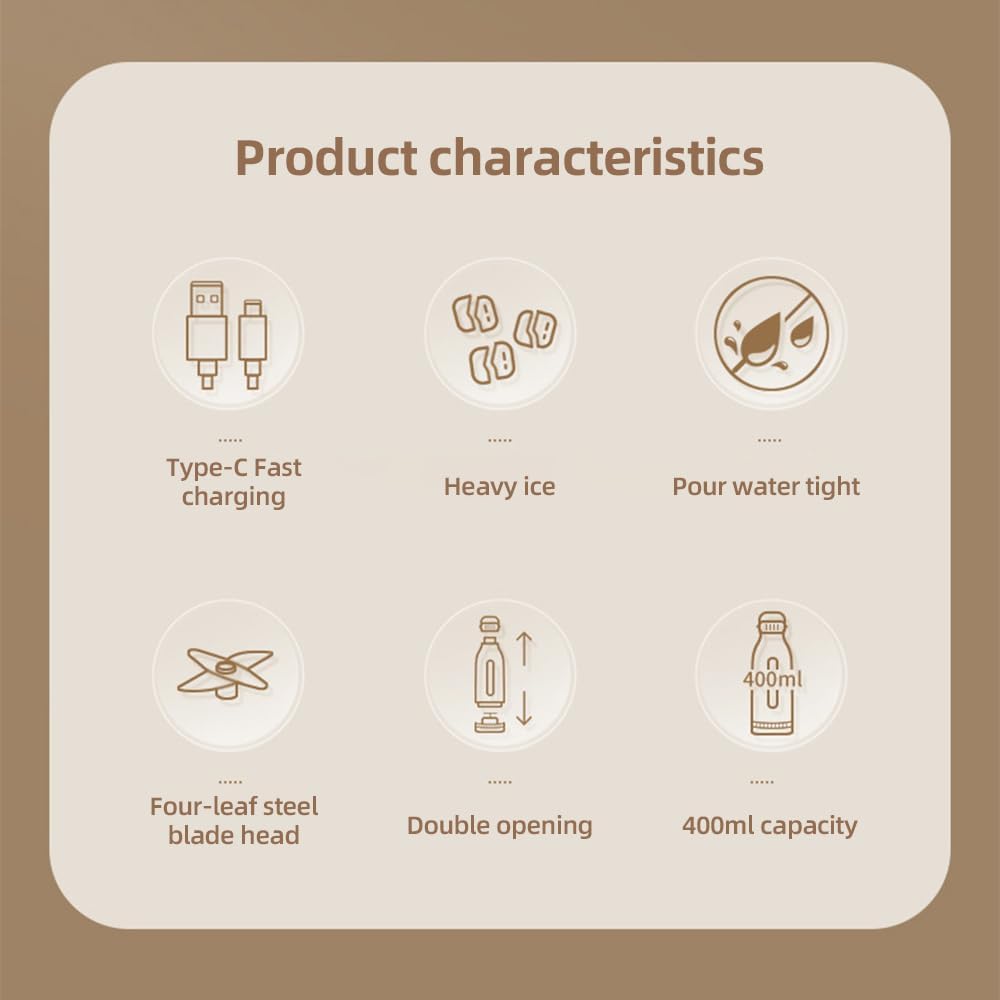 Yosoo Portable Blender 80W Crush Ice with 1500mAh Rechargeable Battery 4 Blades 14 Oz Smoothie Maker for Sports Home Outdoors Travel