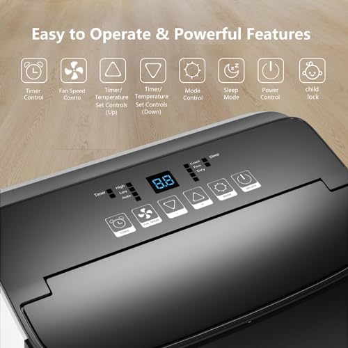 12000Btu Portable Air Conditioner with Remote Control, Quiet AC Unit with Cool, Dehumidifier & Fan Mode Room Cooling Up to 500 sq ft, 24 Hour Timer, Window Installation Kit for Home, White