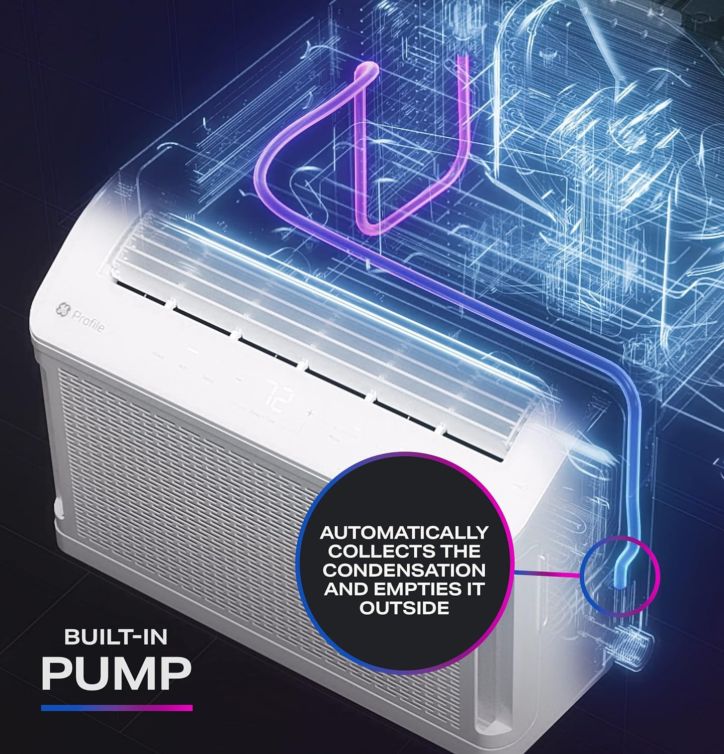 GE Profile ClearView Window Air Conditioner Unit, 8,300 BTU, U-Shaped Adjustable Depth, Energy Efficient Cooling up to 350 sq ft., Ultra Quiet, SMART Home Capable, Includes Remote, White