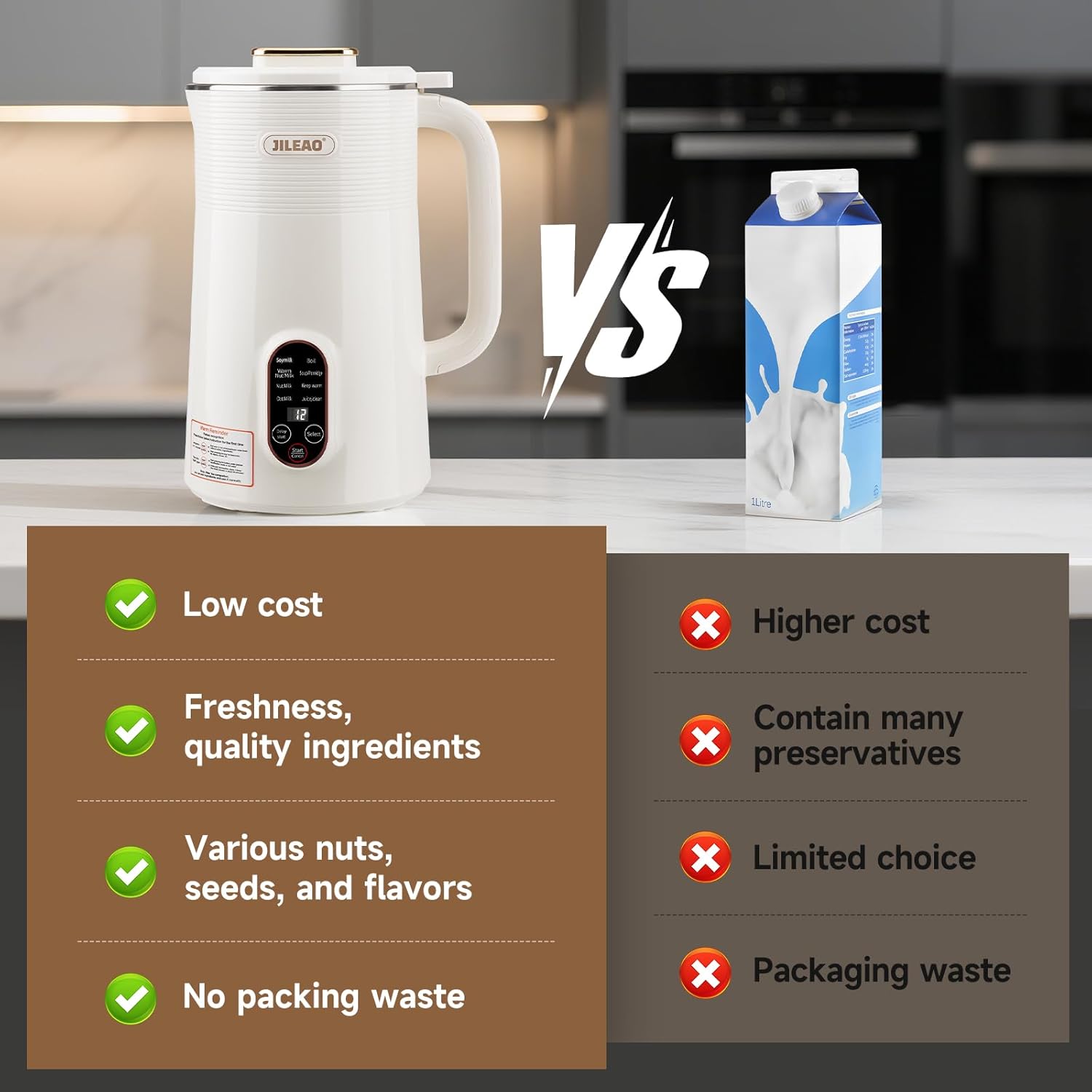 10 in 1 Almond Milk Maker & Nut Milk Maker Machine, 35oz Automatic Soy, Oat, Coconut Milk, Juice & Porridge Maker with 8 Blades, Delay Start, Keep Warm, Boil Water, Self-Cleaning, Cream