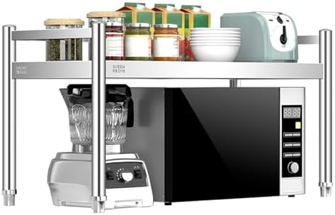Stainless Steel Over Microwave Shelf, Commercial Countertop Metal Organizing Rack Microwave Stand for Restaurant, Bar, Utility Room, Kitchen and Garage