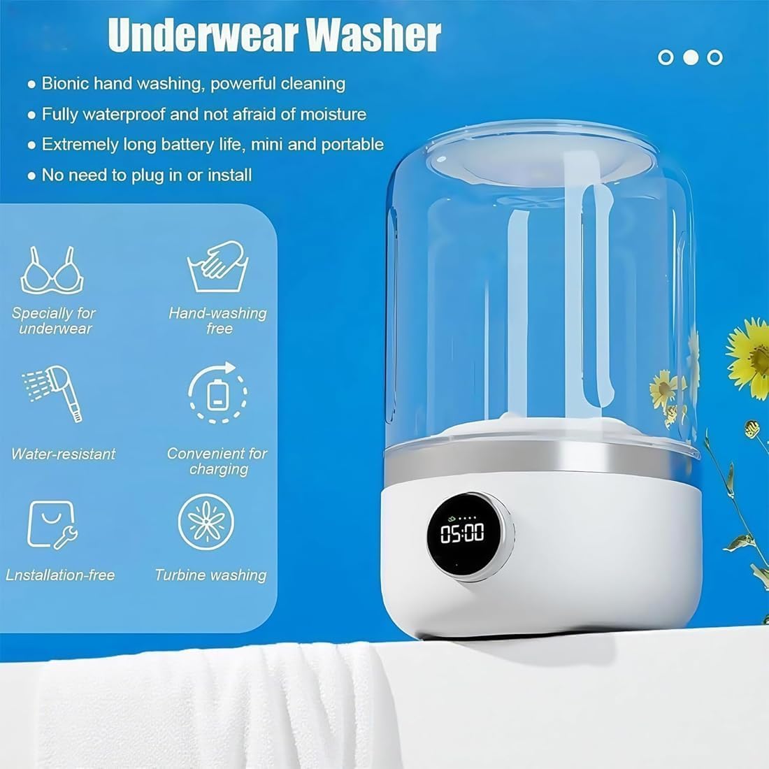 Wireless Underwear Mini Smart Laundry Cup, Rechargeable Underwear Washing Machine, Portable Mini Lavadora Para Ropa Interior for Bra, Socks, Baby Clothes and Camping Rv Travel (White)