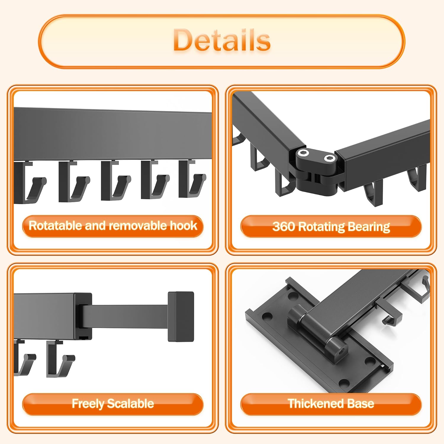 Clothes Drying Rack for Laundry,Wall Mounted Clothes Hanger Rack,Folding,Retractable,Collapsible(J Shape Hooks)