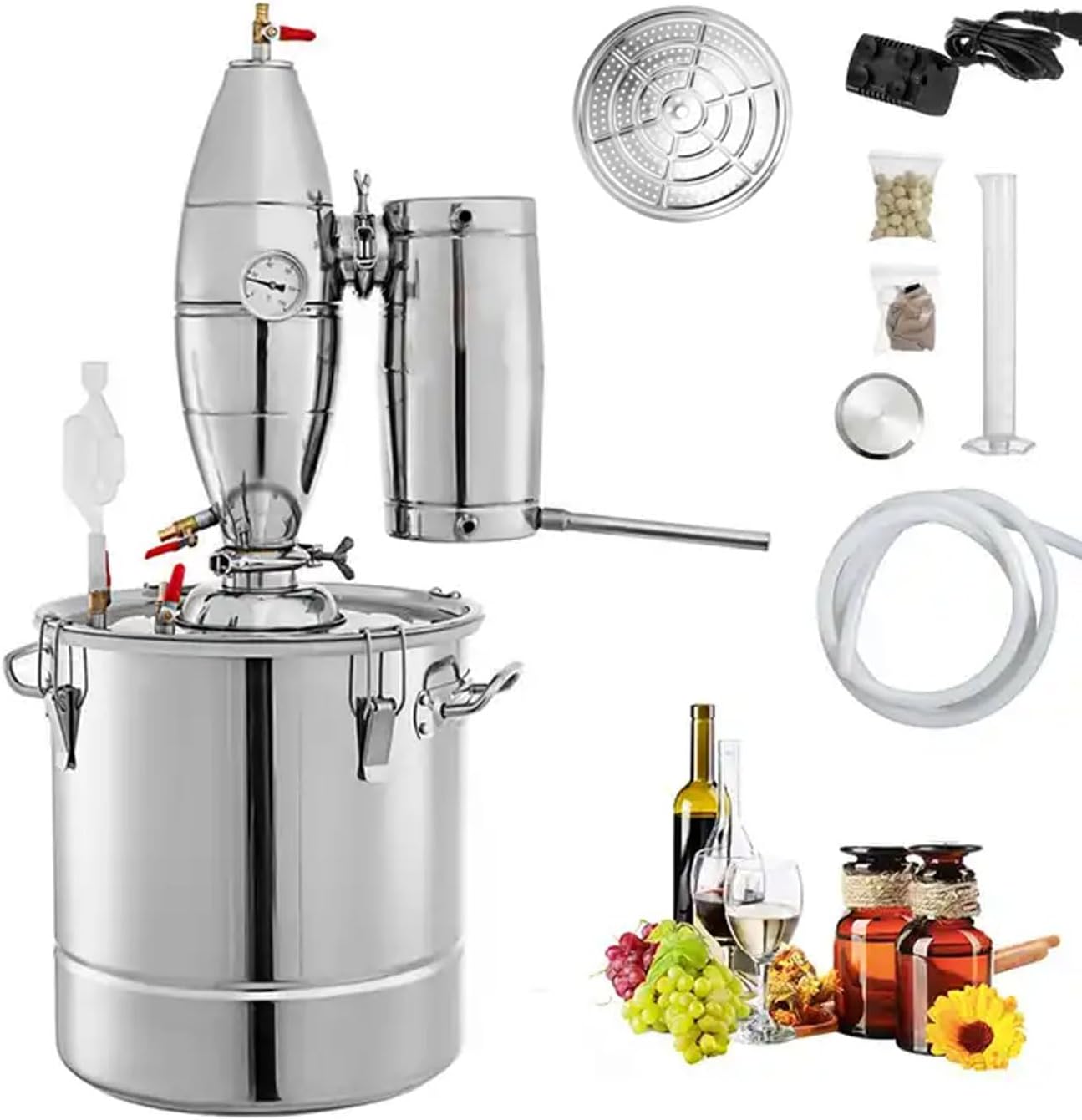 50L/13.2gal Water Distiller, Commercial Fully Automatic Wine Distiller, Multifunctional Stainless Steel Fermentation Tank for Rice Wine, Beer, Wine, Soy Sauce, Vinegar, Alcohol